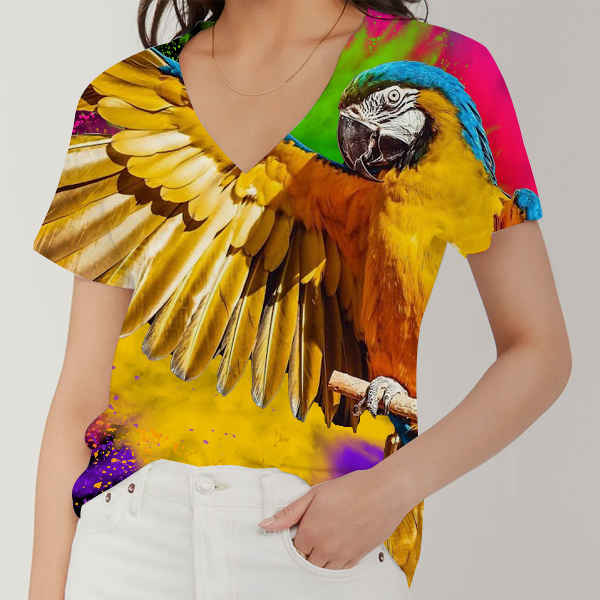 Colorful Parrot V-Neck Women's T-Shirt