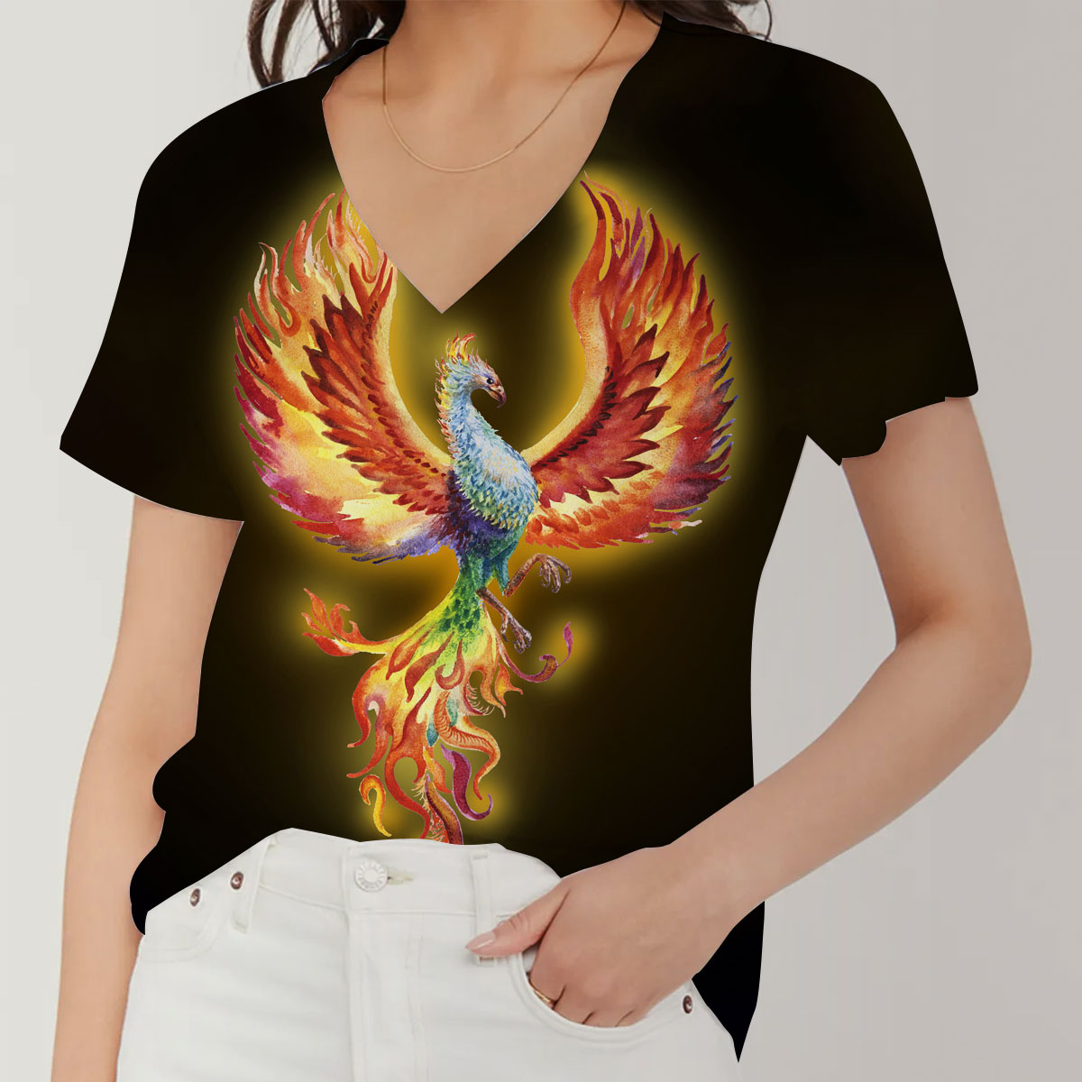 Colorful Phoenix V-Neck Women's T-Shirt