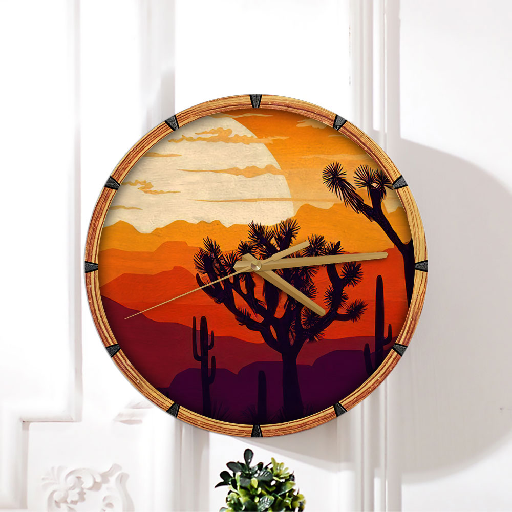 Cactus Sunset Sky Desert Wall Clock