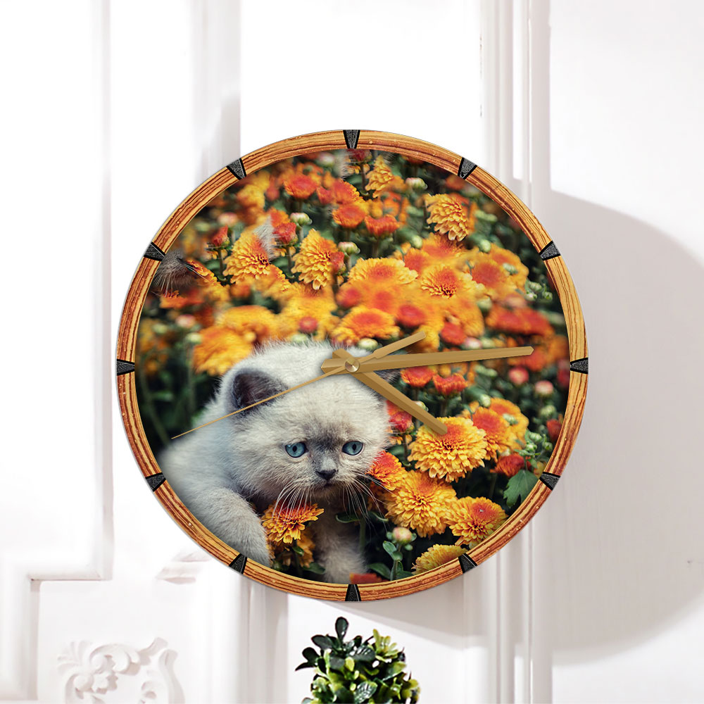Cat And Flower Wall Clock