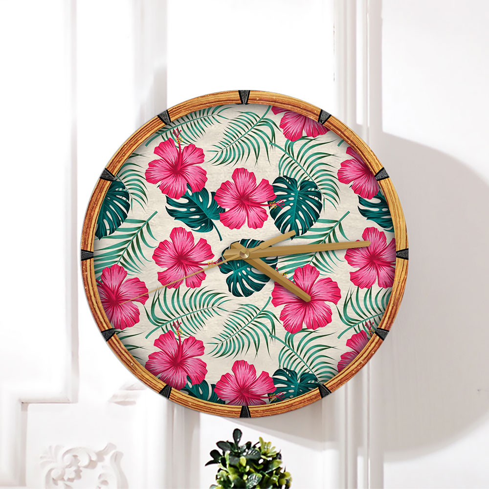 Classic Tropical Pink Hibiscus Wall Clock