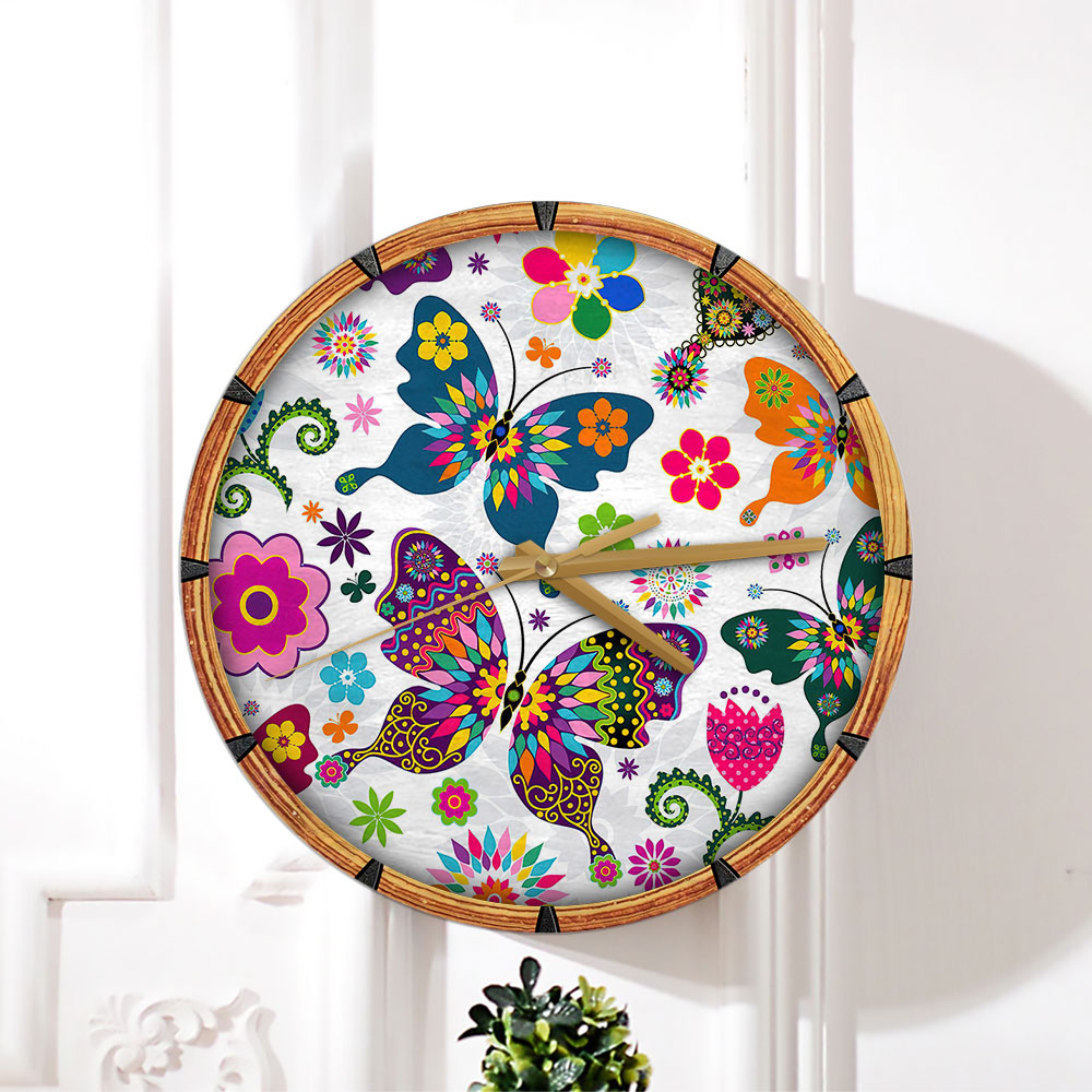 Colorful Butterfly Floral Wall Clock