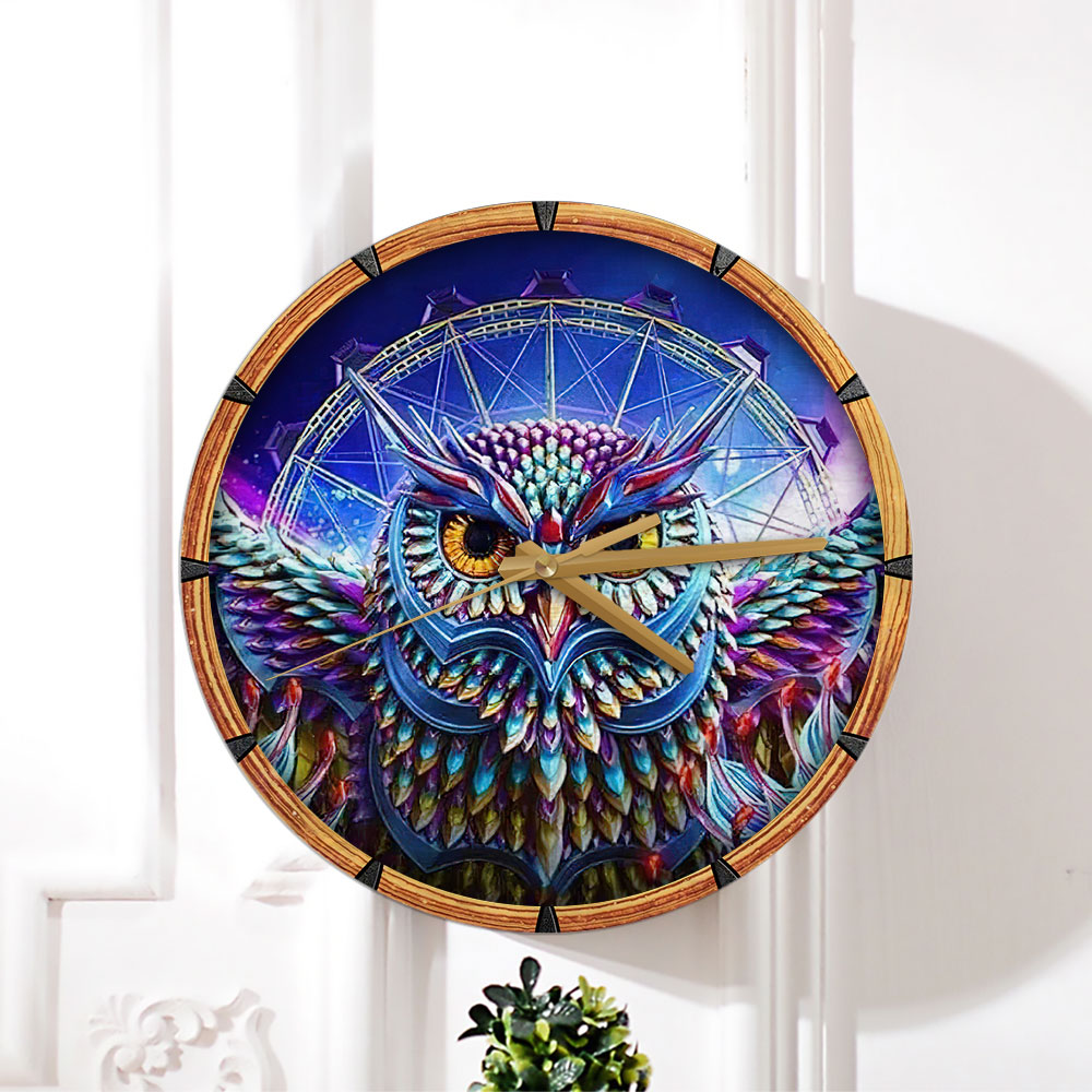 Colorful Diamond Owl Wall Clock