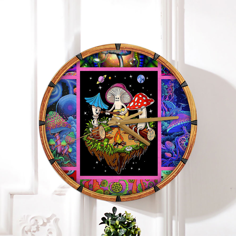 Colorful Hippie Mushroom Wall Clock