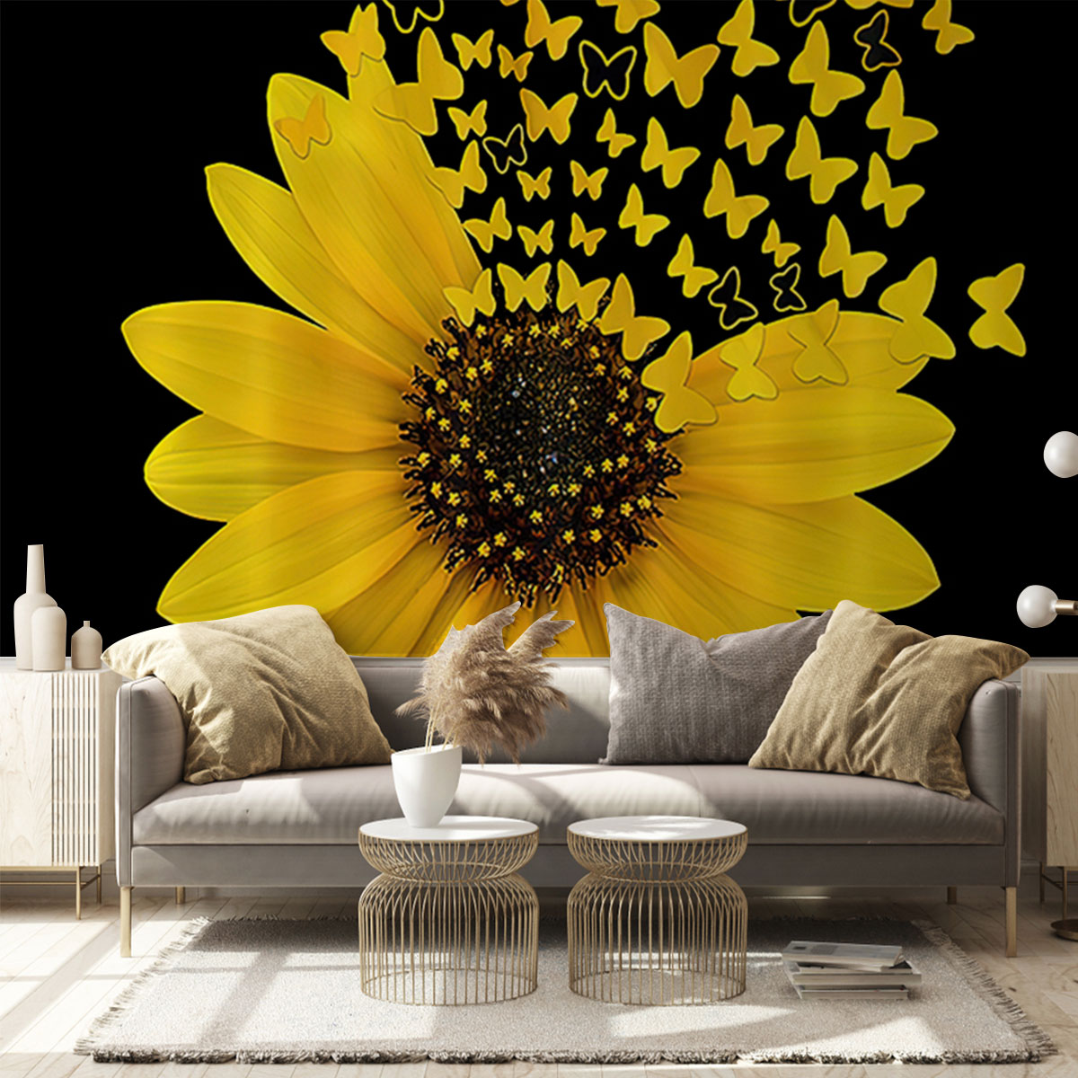 Butterfy And Nature Sunflower Wall Mural