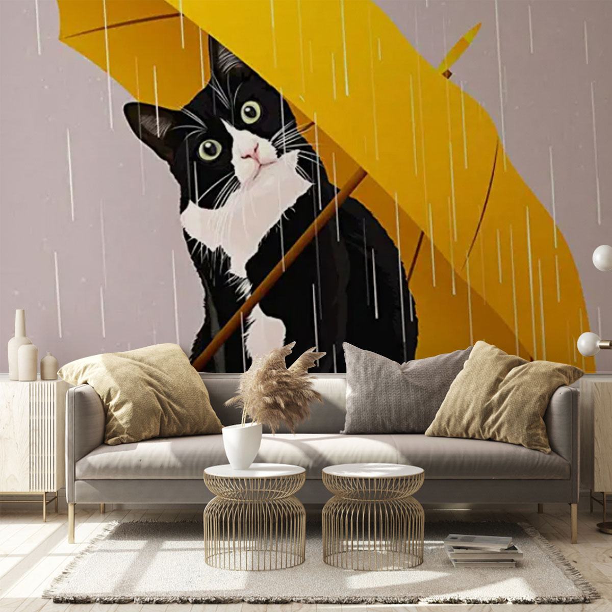 Cat With Umbrella Wall Mural