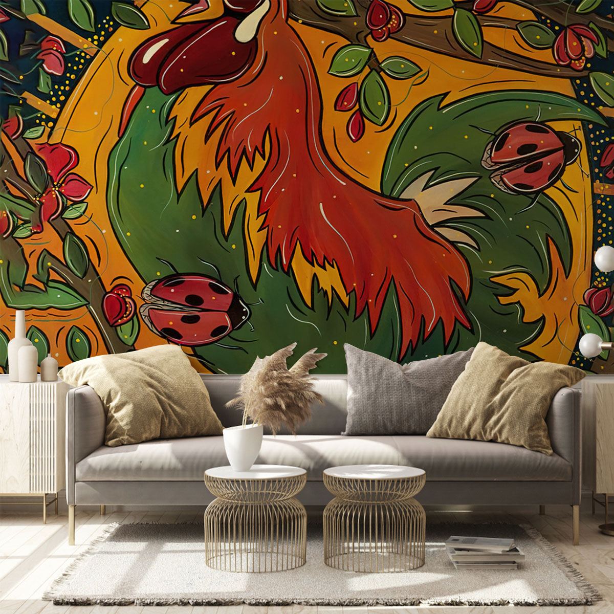 Chicken And Trees Wall Mural