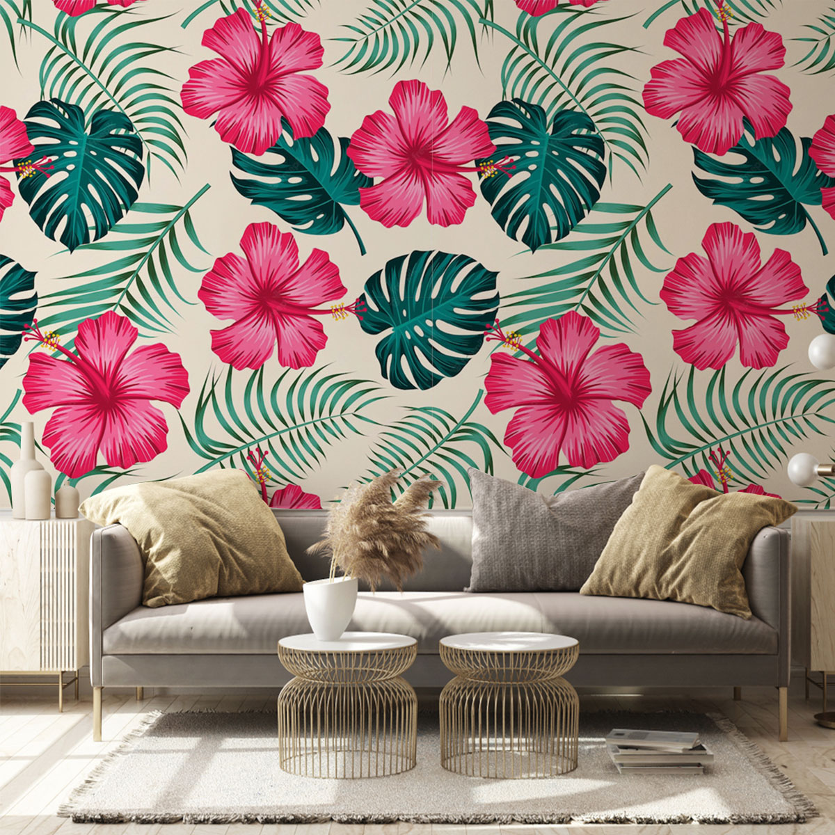 Classic Tropical Pink Hibiscus Wall Mural