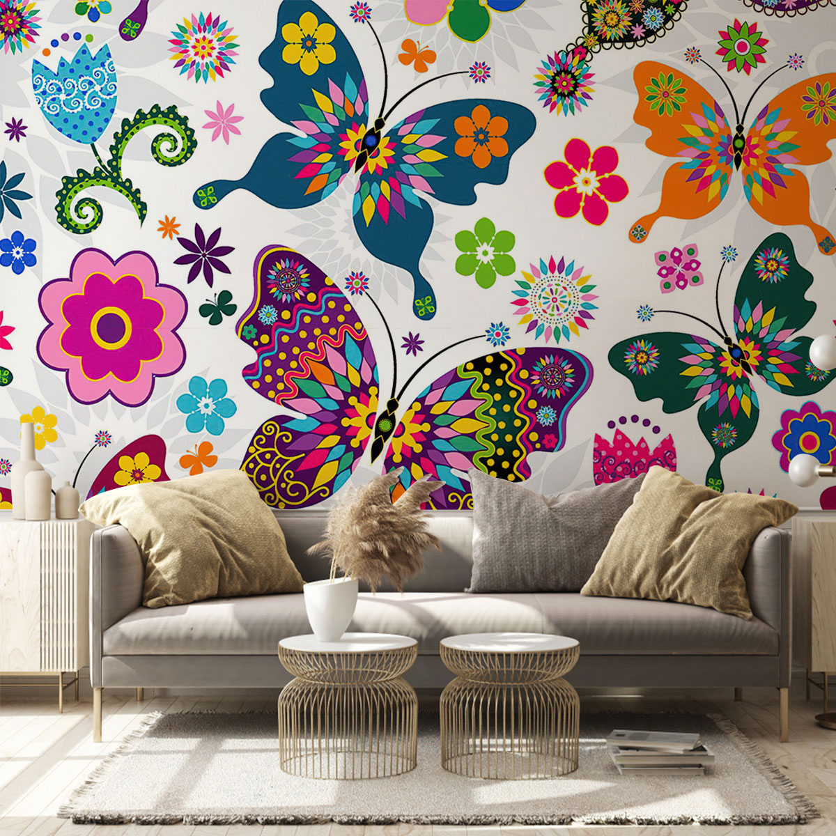 Colorful Butterfly Floral Wall Mural