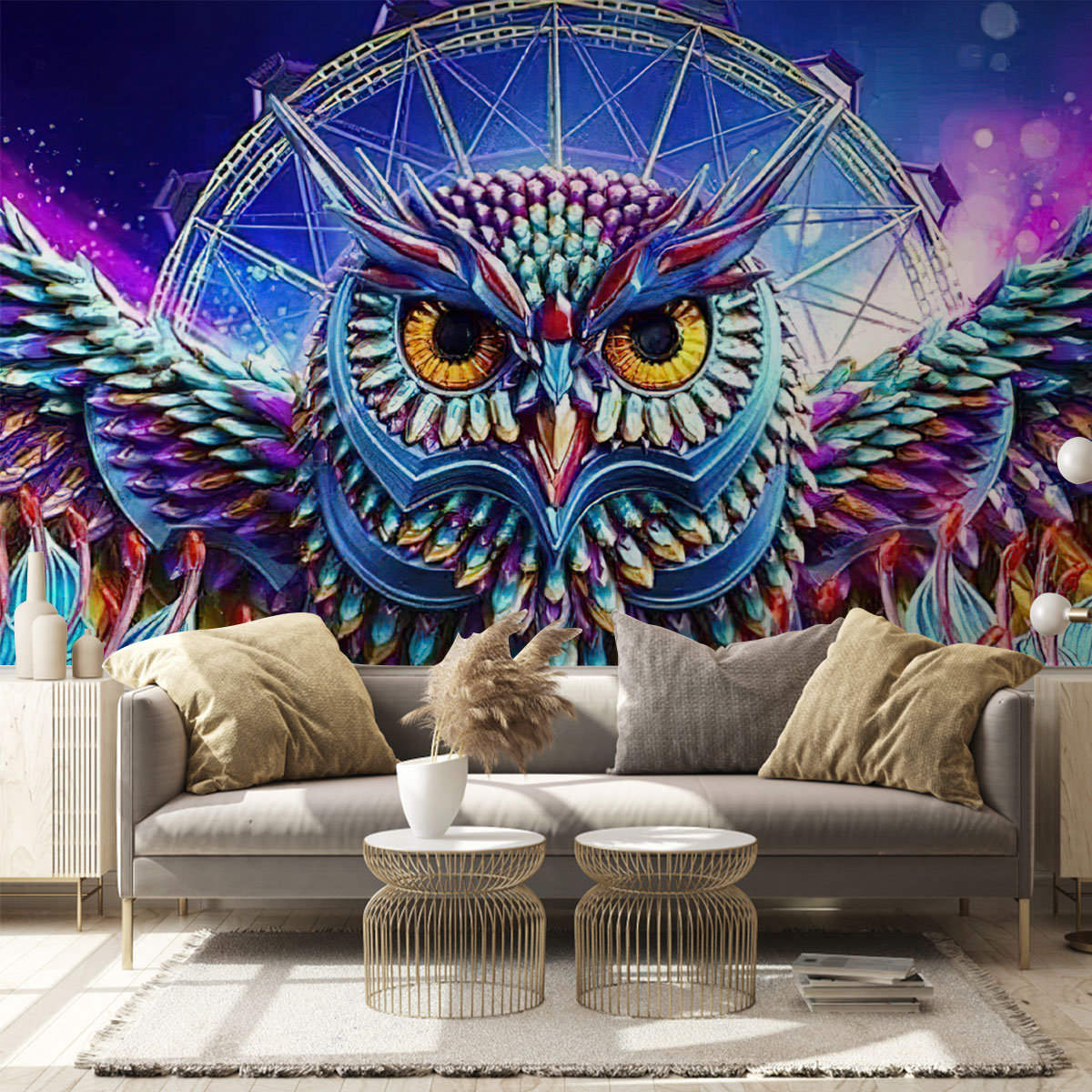 Colorful Diamond Owl Wall Mural