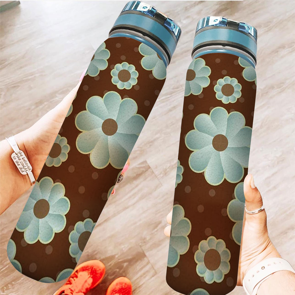 Brown And Blue Retro Daisy Tracker Bottle