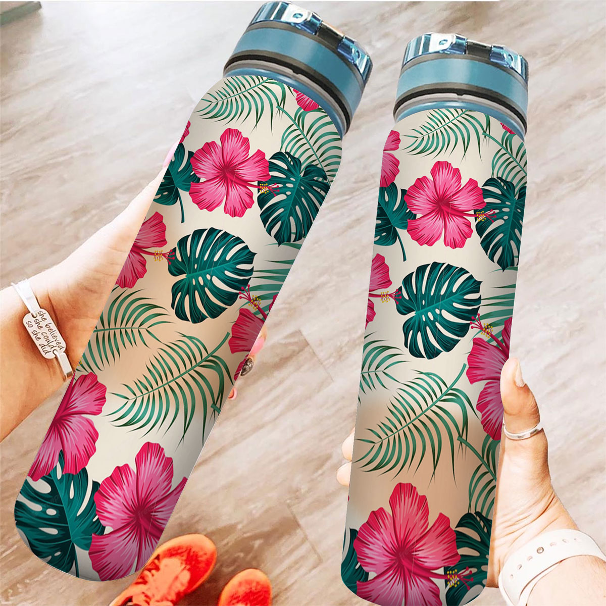 Classic Tropical Pink Hibiscus Tracker Bottle