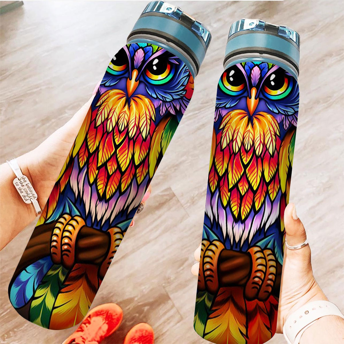 Colorful Owl Tracker Bottle