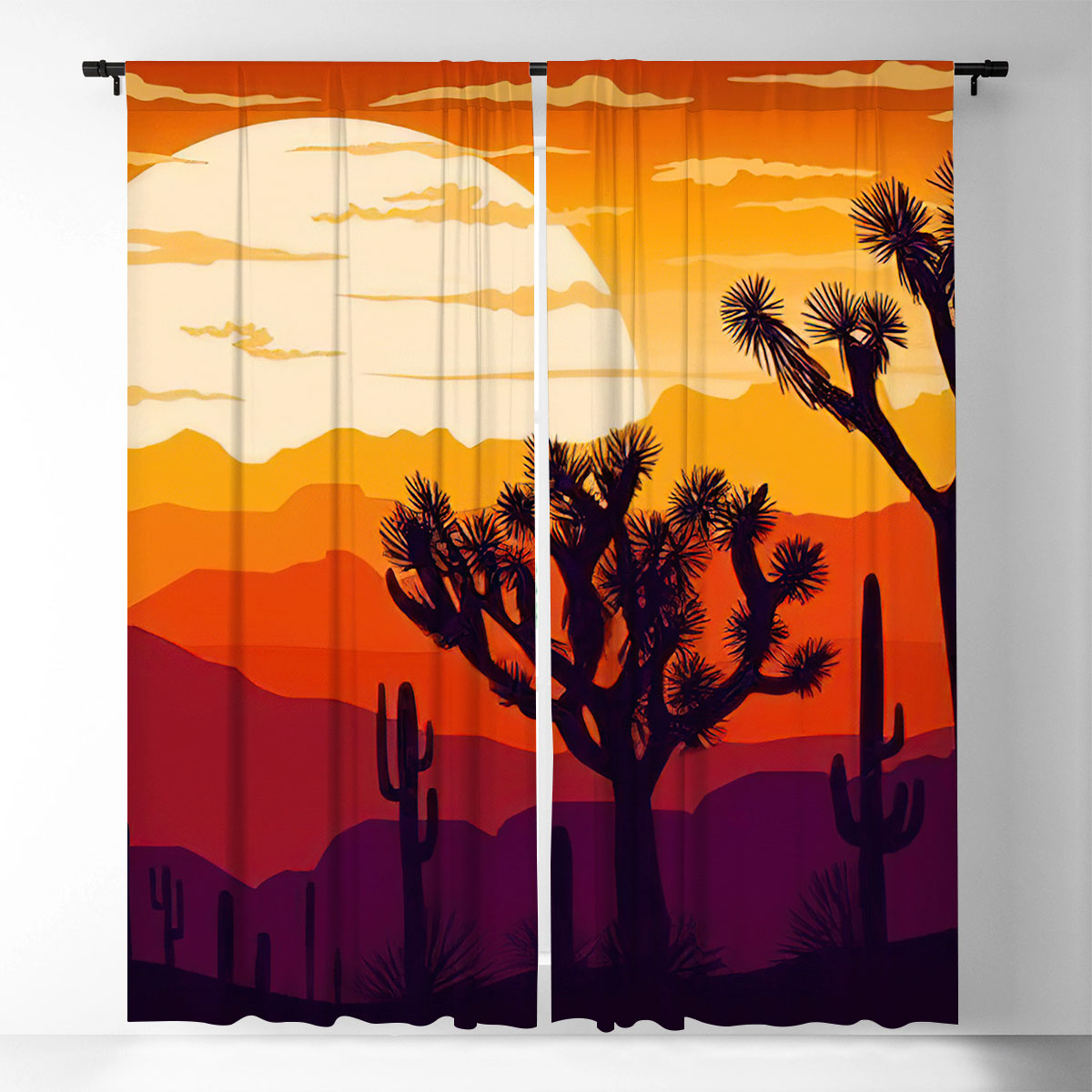 Cactus Sunset Sky Desert Window Curtain