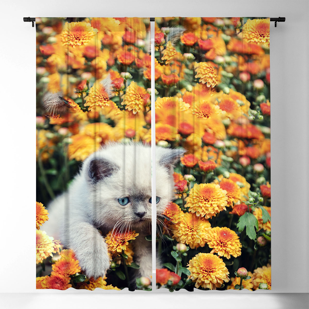 Cat And Flower Window Curtain