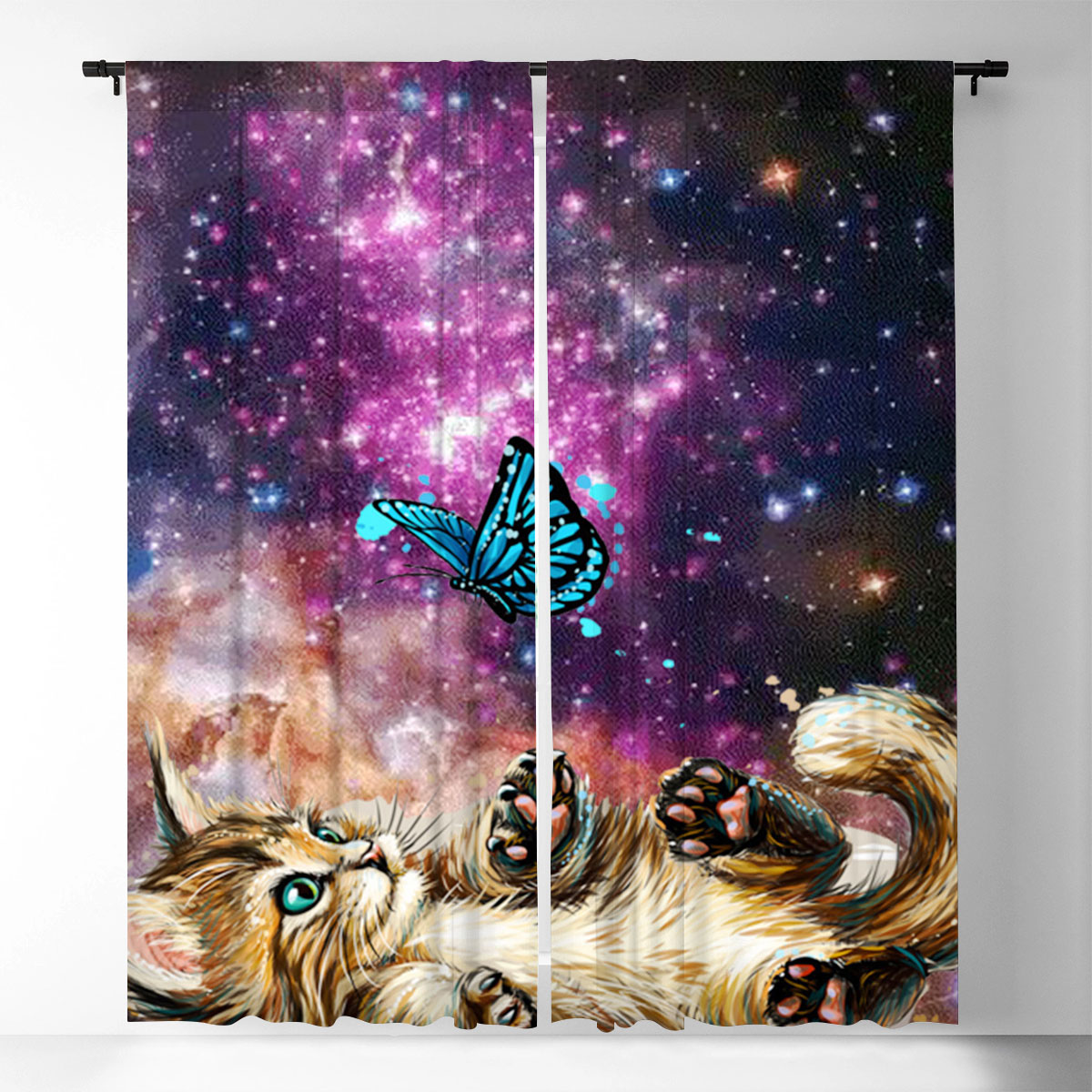 Cat With Butterfly Window Curtain