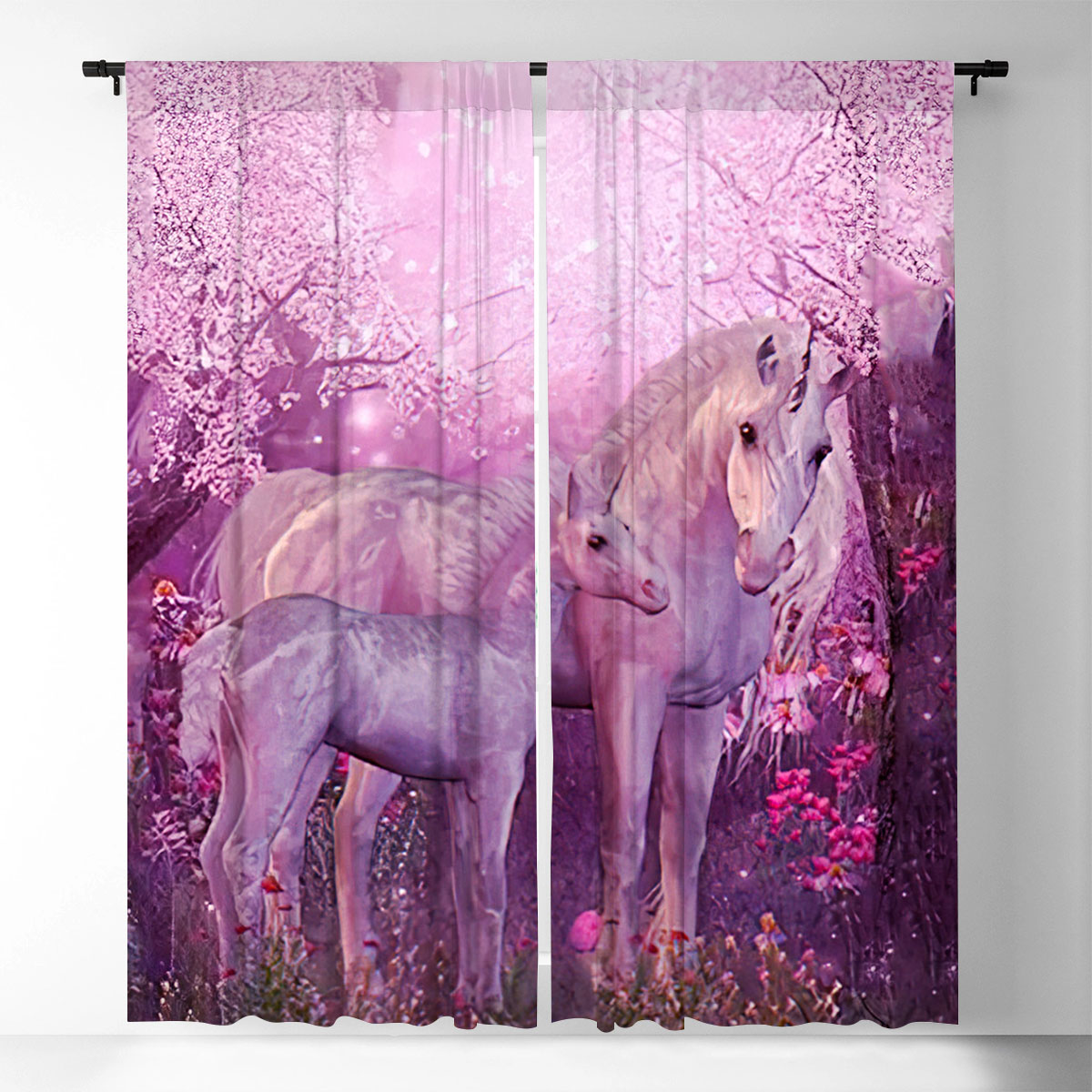 Cherry Blossom Unicorn Window Curtain
