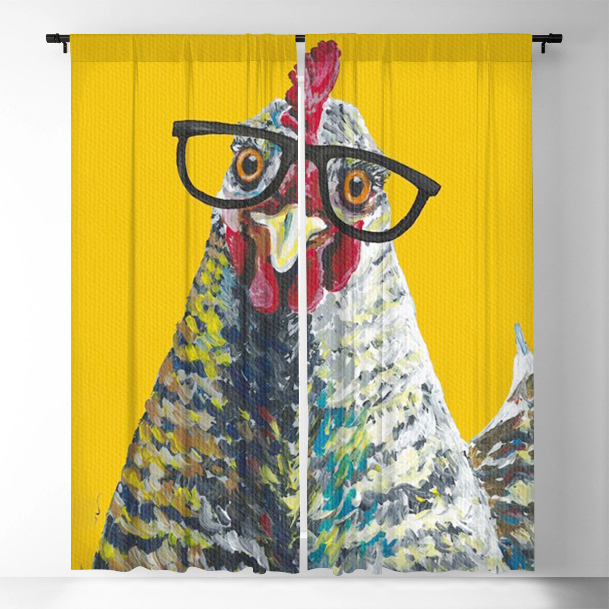 Chicken With Glasses Window Curtain