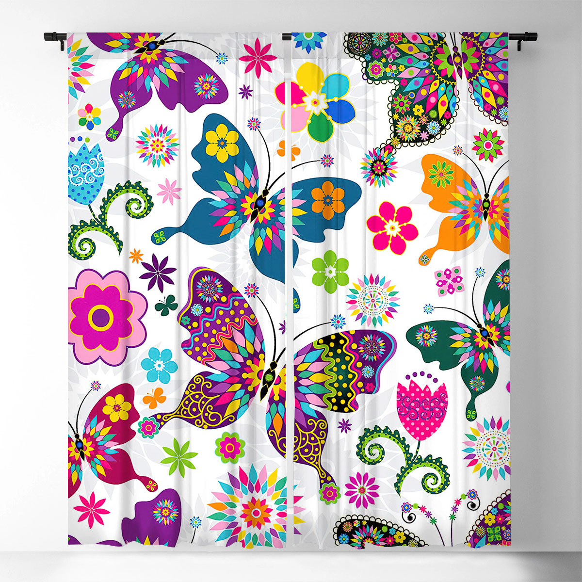 Colorful Butterfly Floral Window Curtain