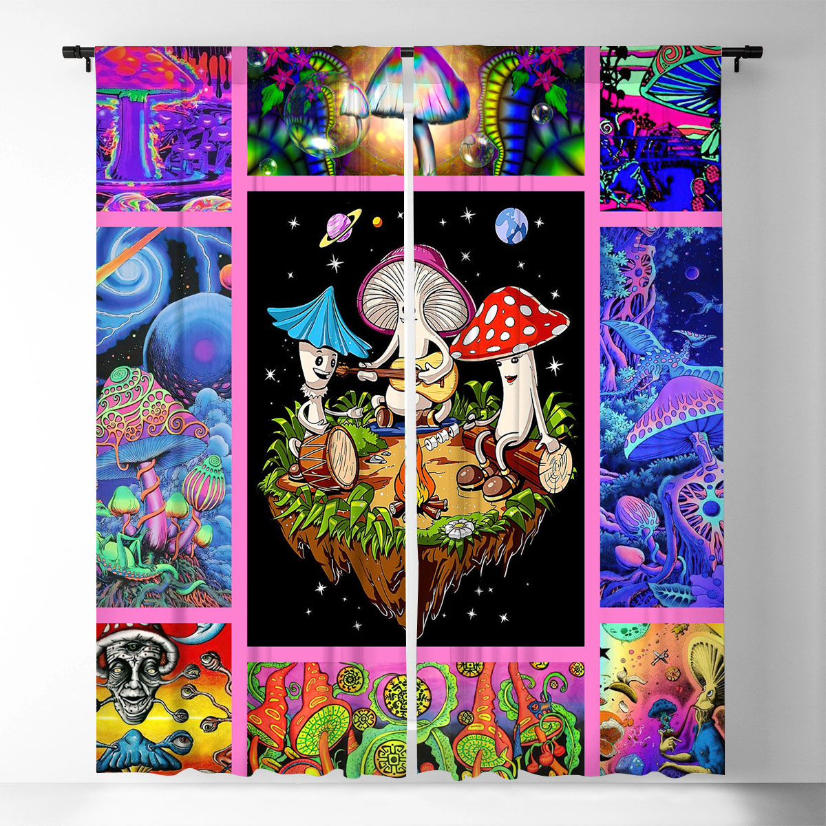 Colorful Hippie Mushroom Window Curtain