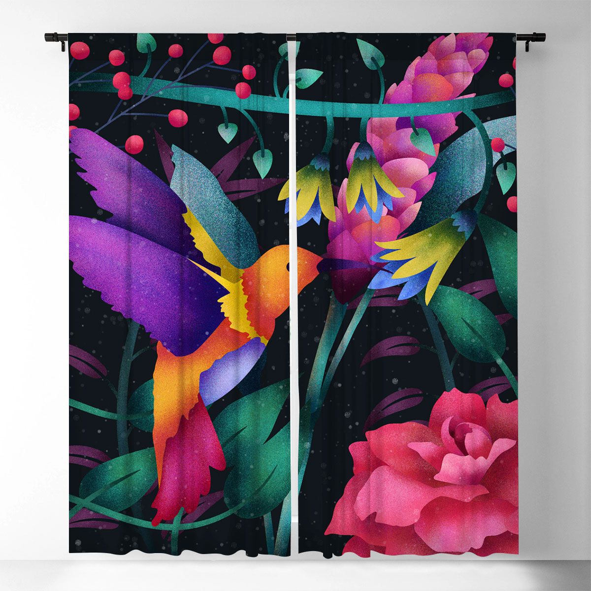 Colorful Humming Bird Window Curtain