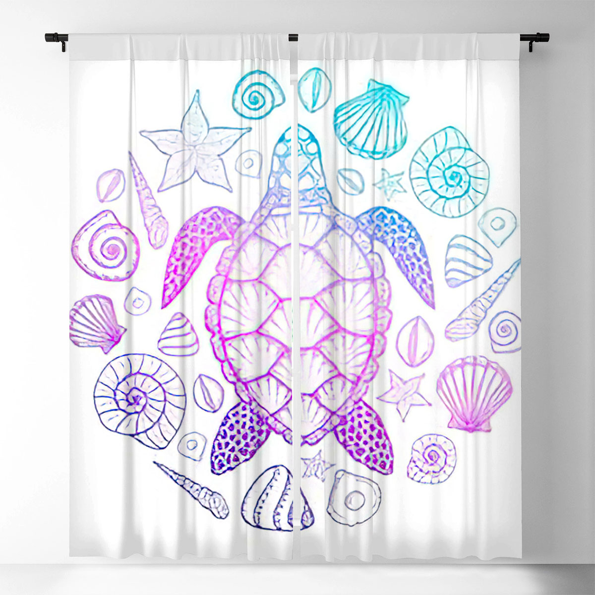 Colorful Marine Turtle Window Curtain
