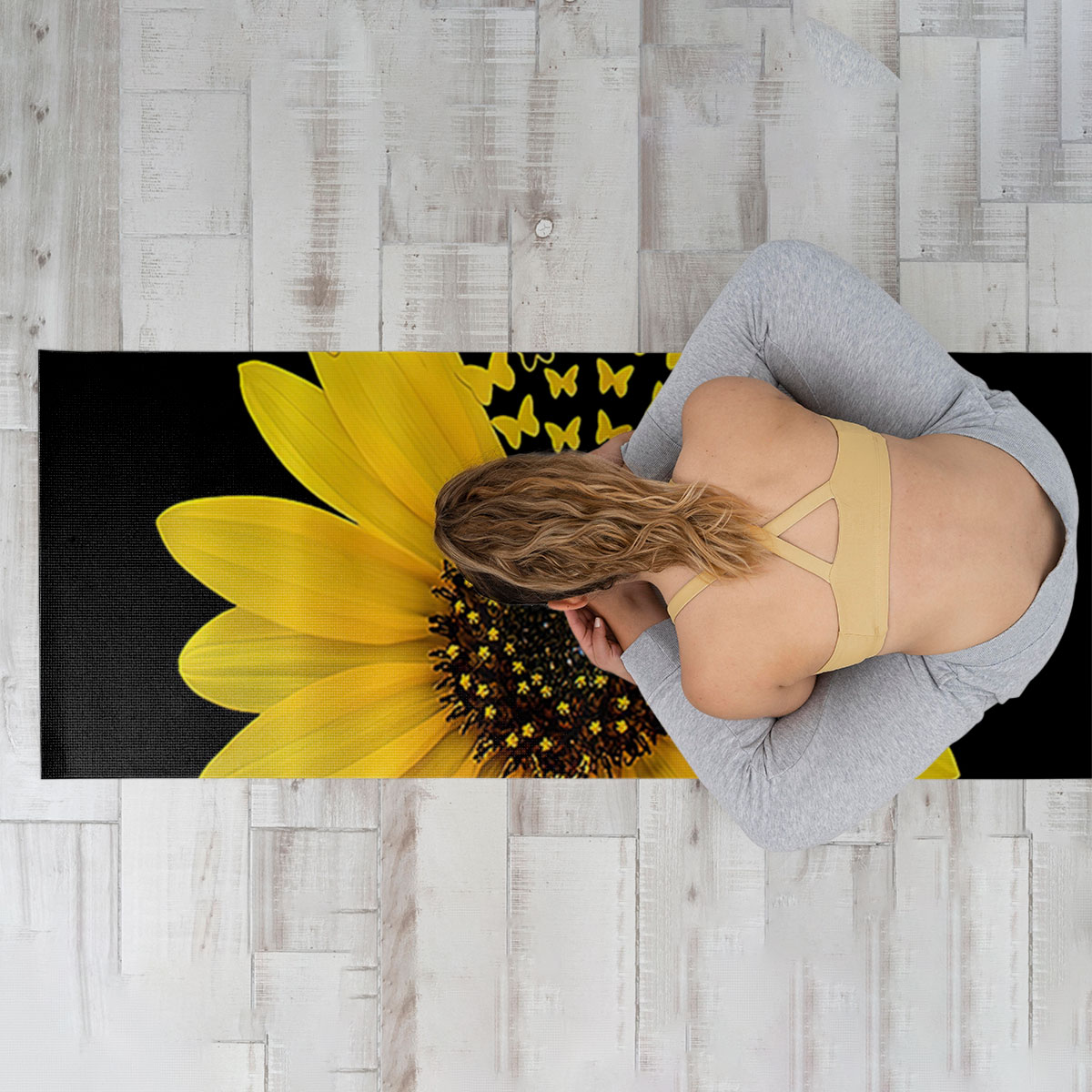 Butterfy And Nature Sunflower Yoga Mat