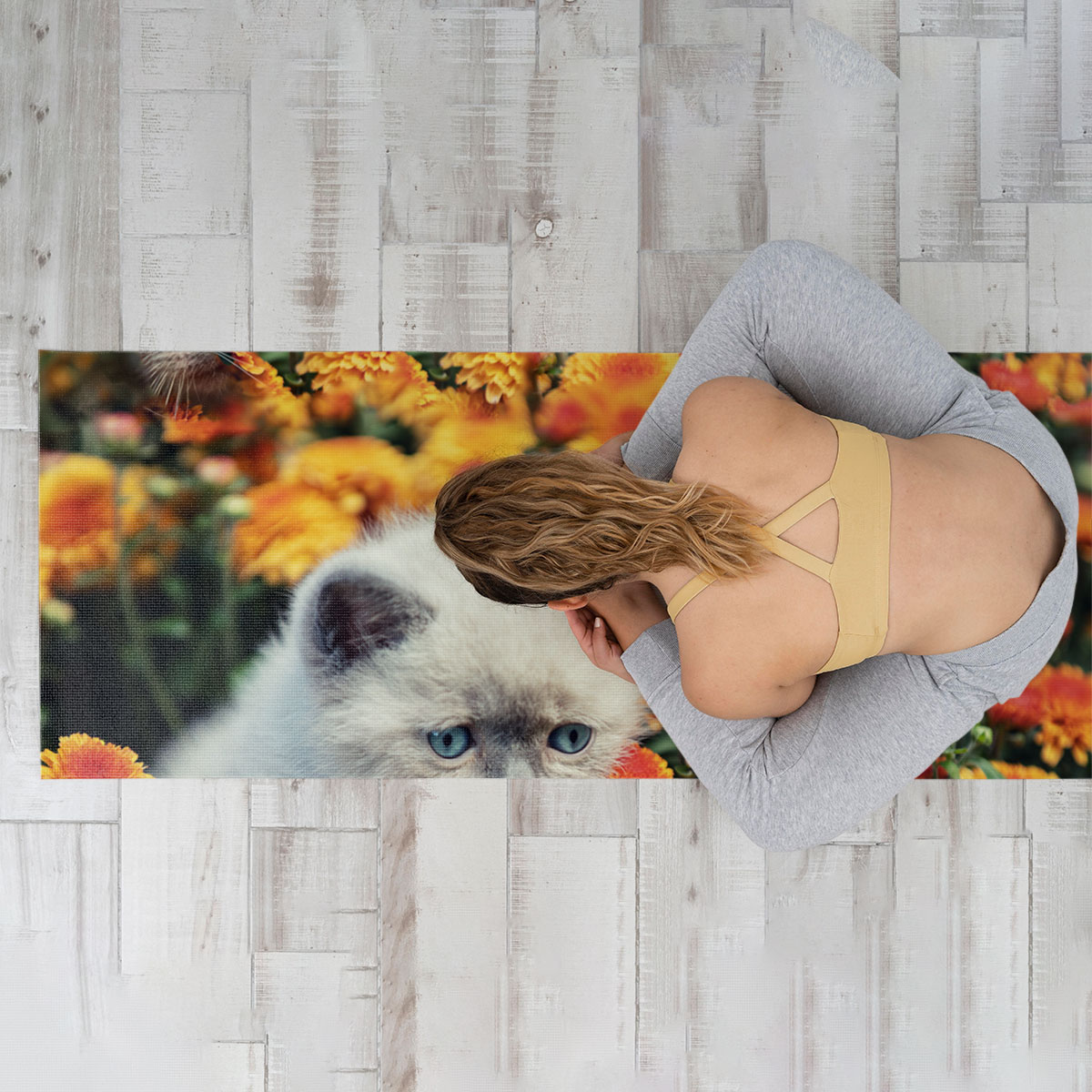 Cat And Flower Yoga Mat