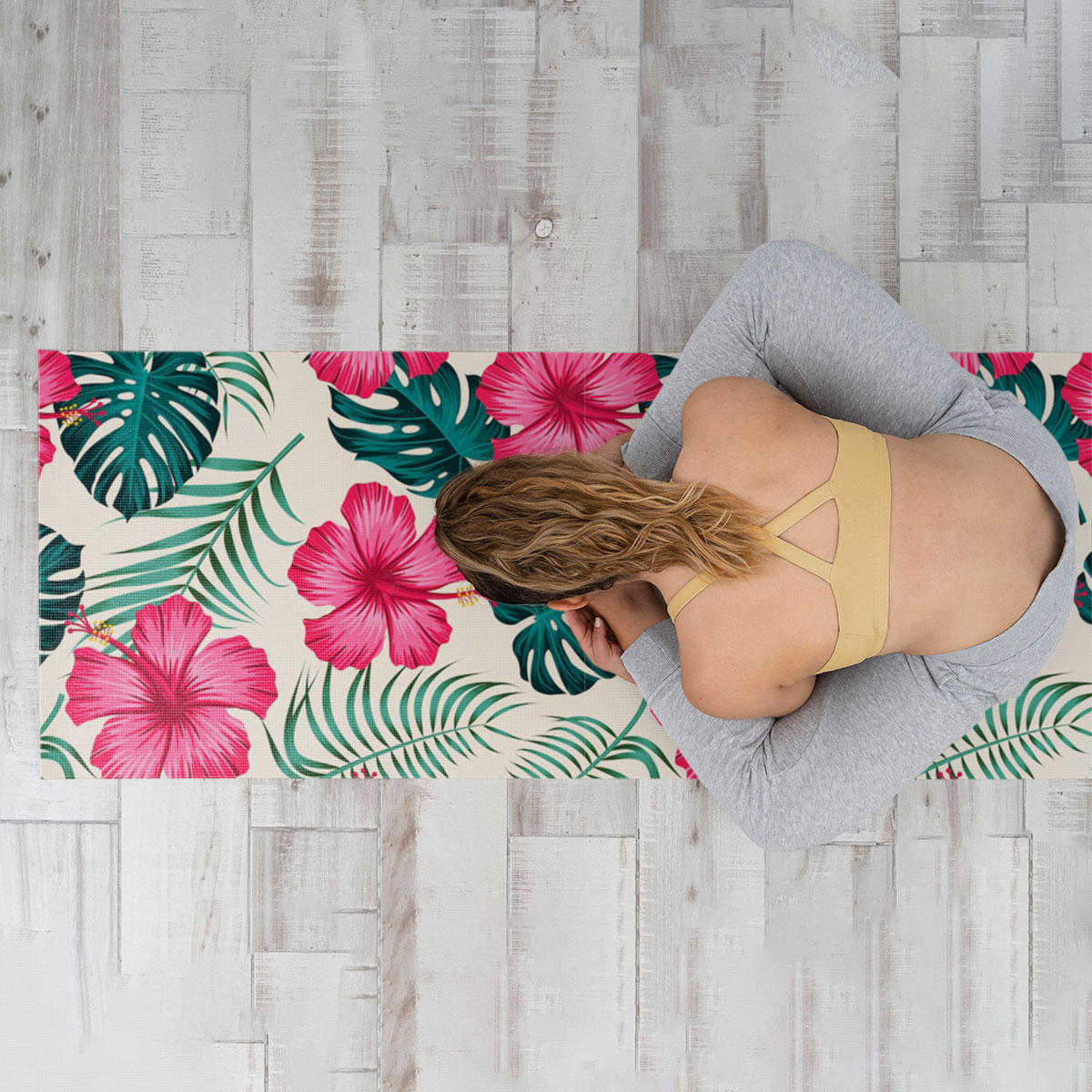 Classic Tropical Pink Hibiscus Yoga Mat