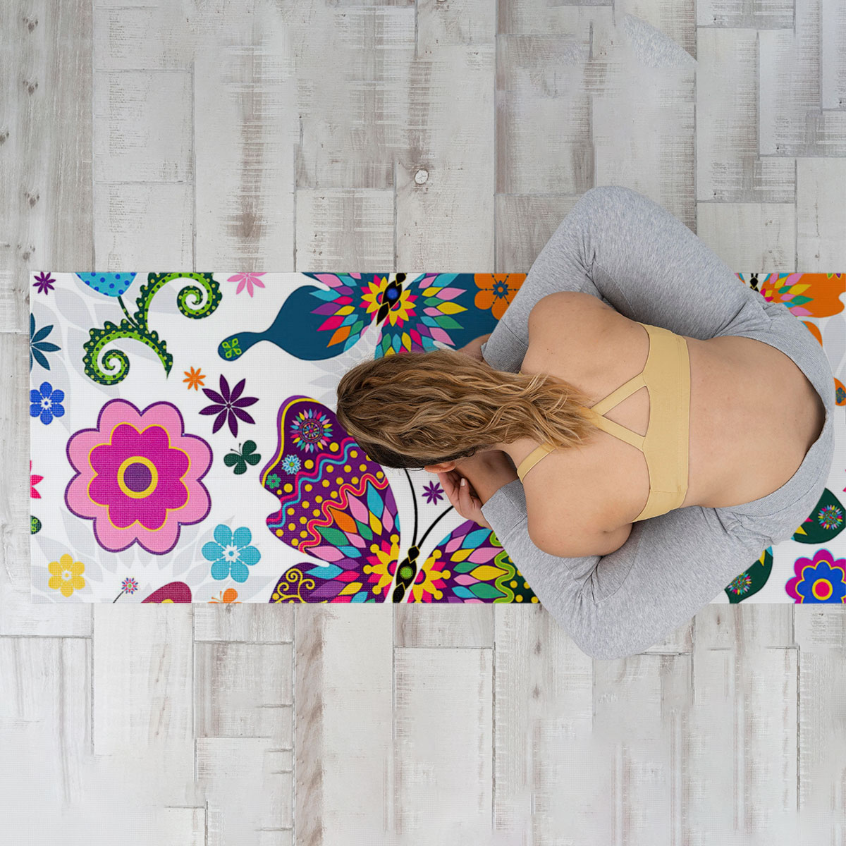 Colorful Butterfly Floral Yoga Mat