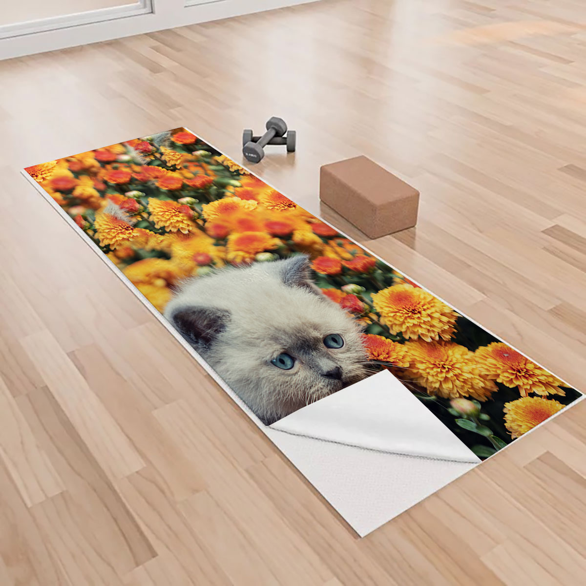 Cat And Flower Yoga Towels