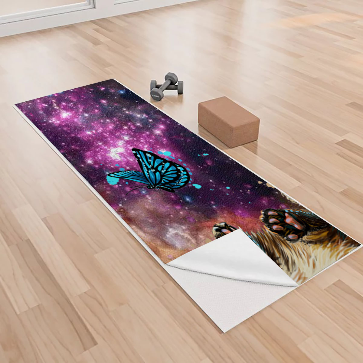 Cat With Butterfly Yoga Towels