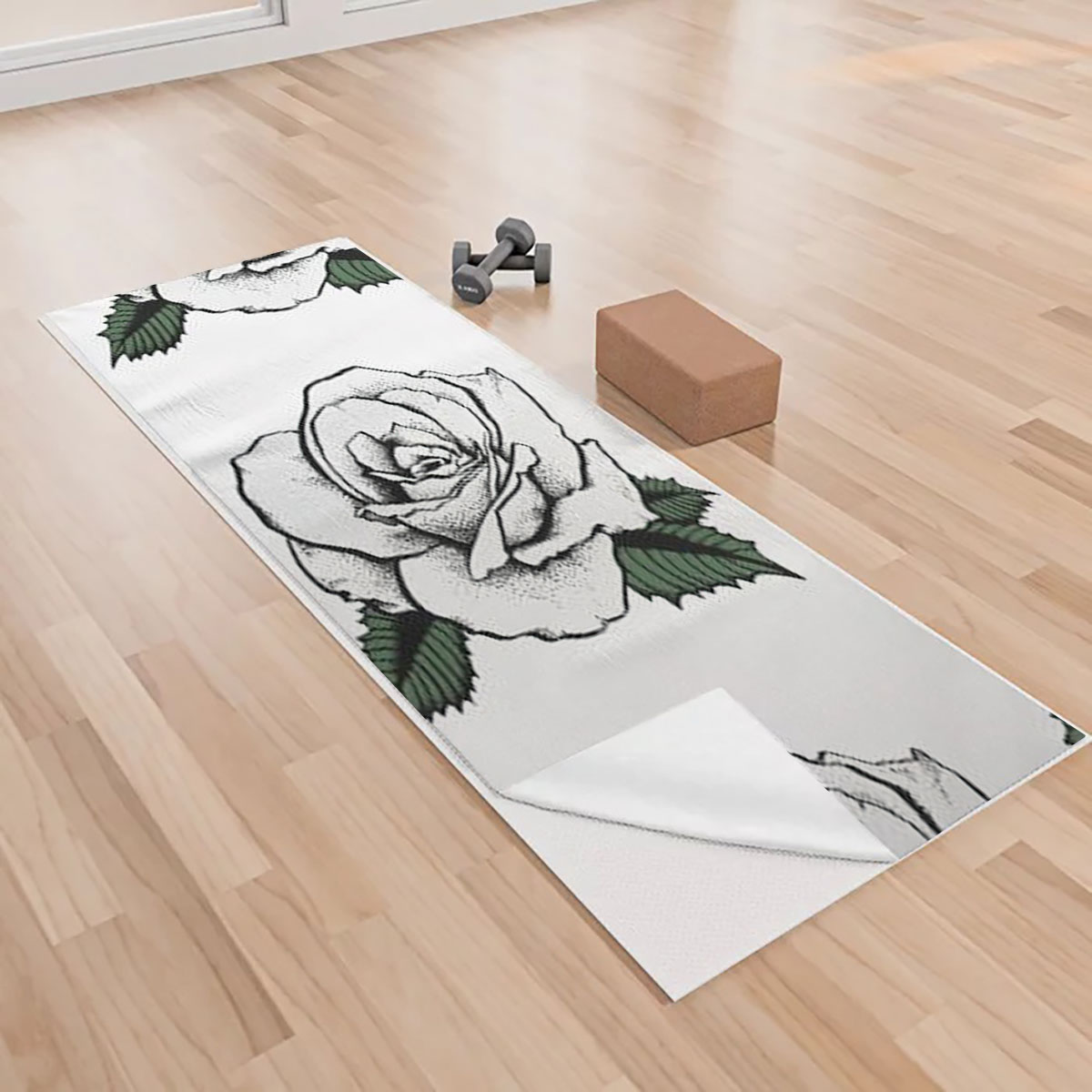 Classic White Rose Yoga Towels