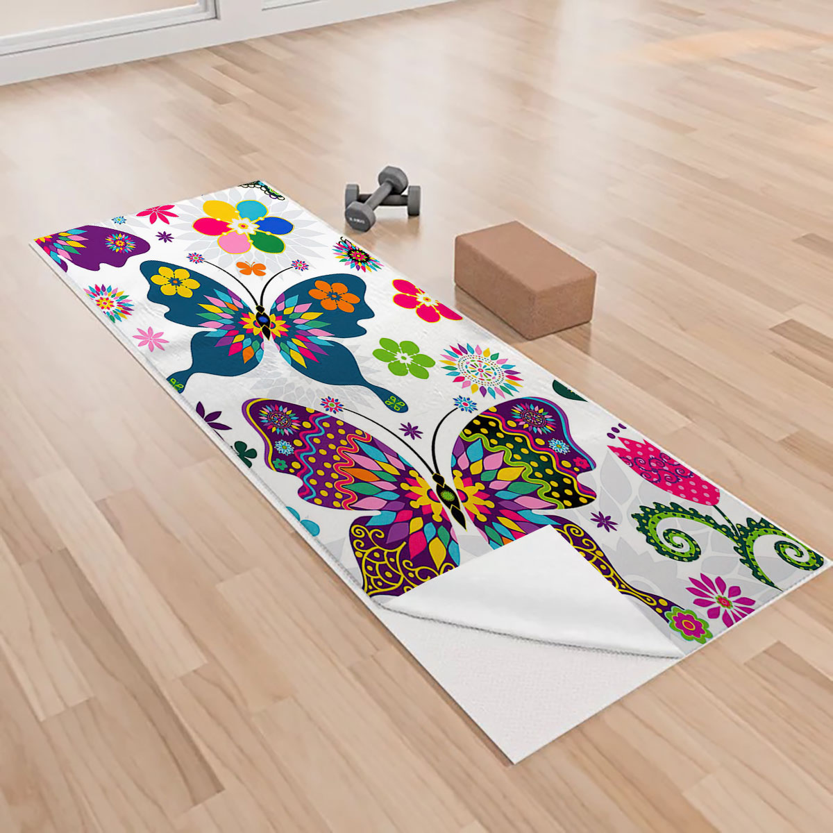 Colorful Butterfly Floral Yoga Towels