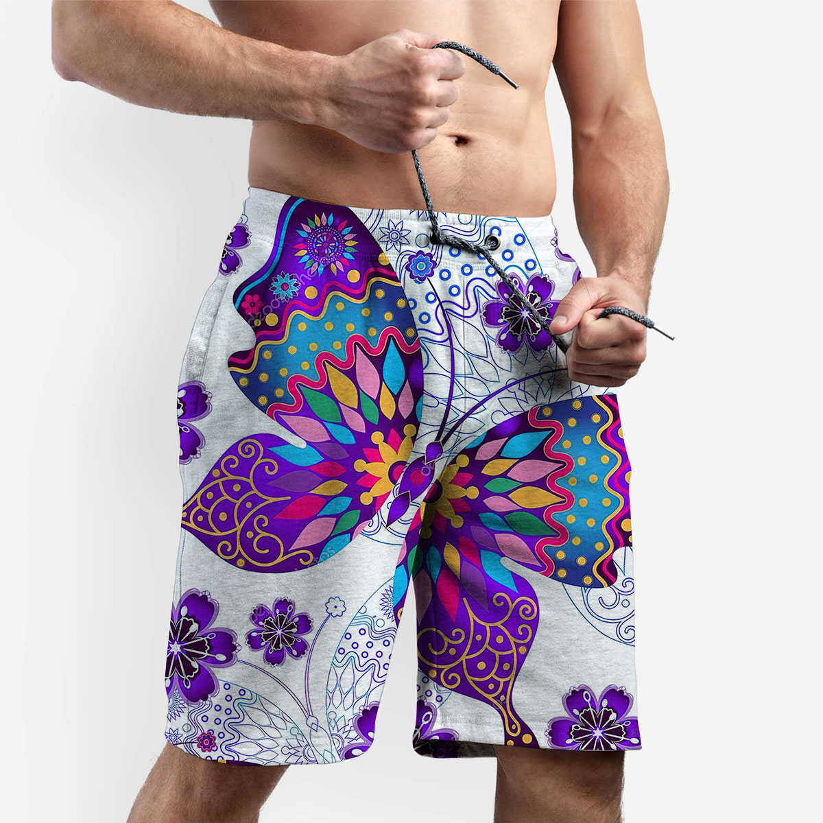 Purple Flower And Butterfly Shorts_2_1