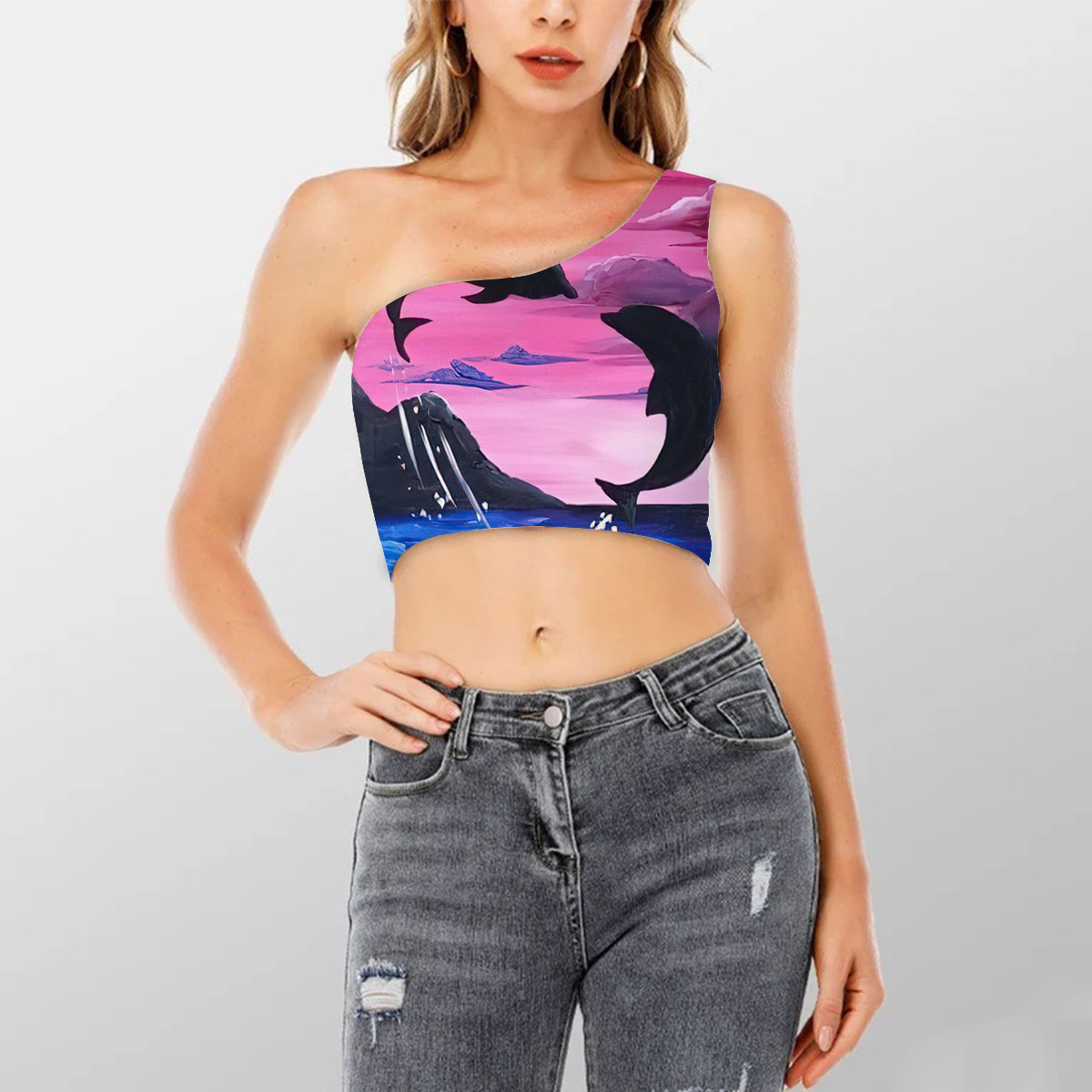 Sunset Dolpin Shoulder Cropped Top_2_1