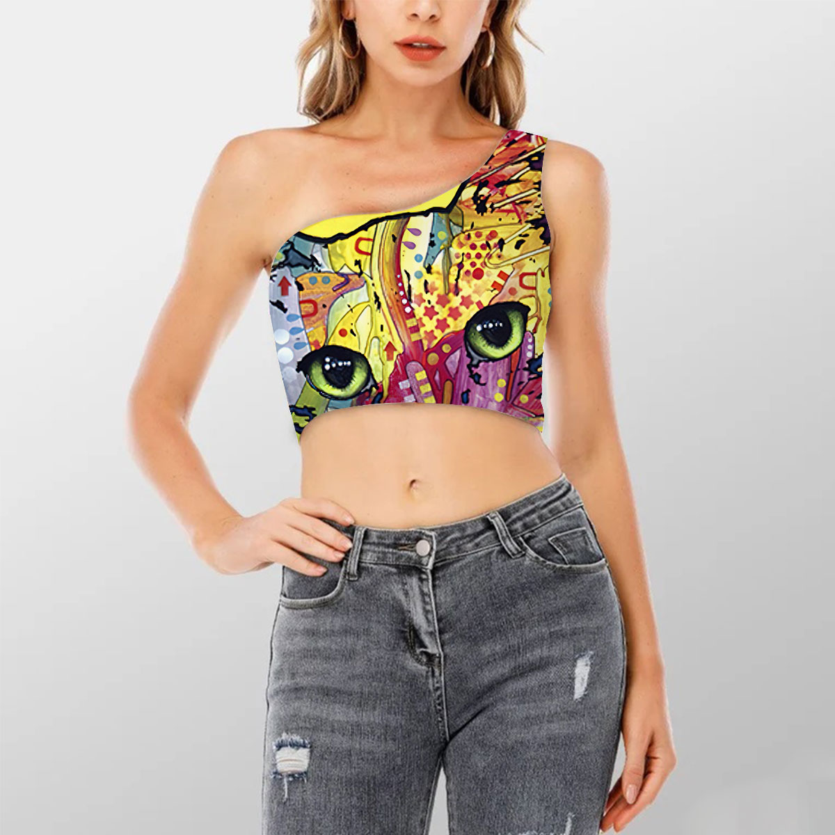 Tabby Cat Shoulder Cropped Top_2_1