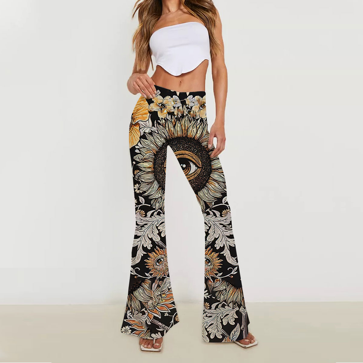 Psychedelic Sunflower Skinny Flare Pants_2_1