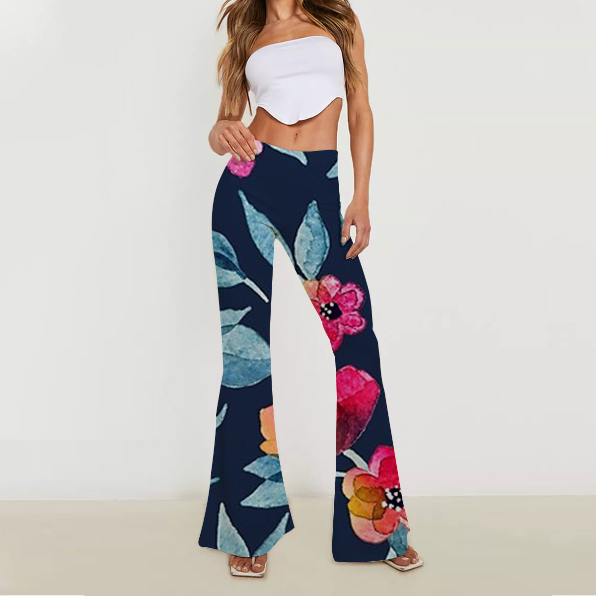 Red Rose Pink Orchid Skinny Flare Pants_2_1