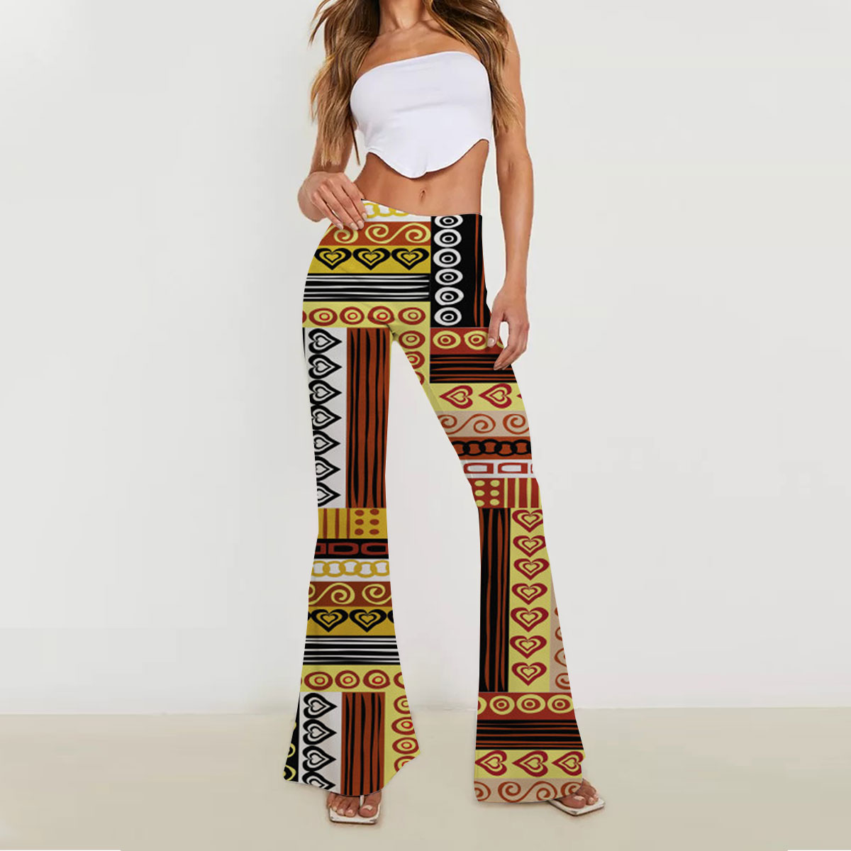 Traditional African Oriental Motifs Skinny Flare Pants_2_1