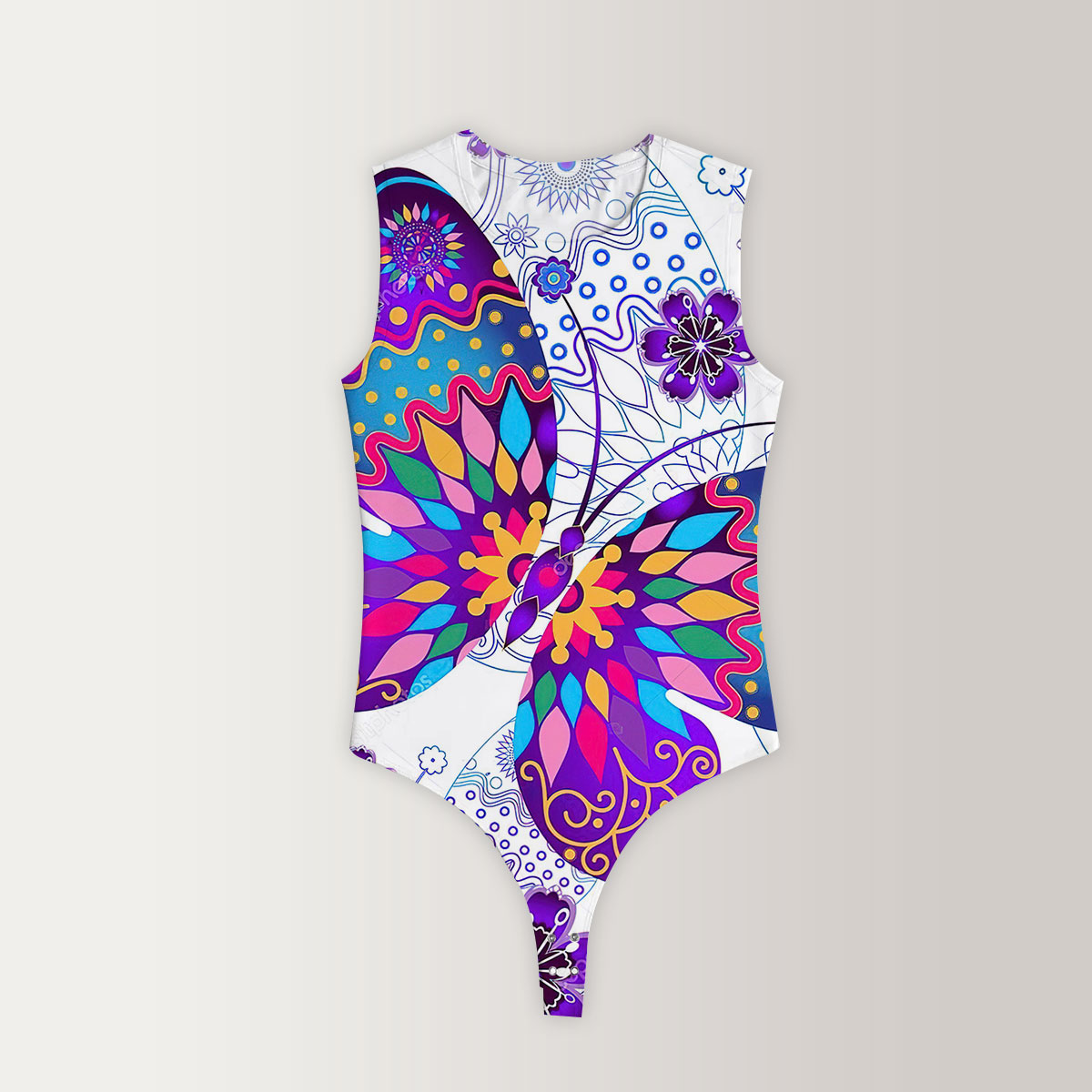 Purple Flower And Butterfly Sleeveless Bodysuit_2_1