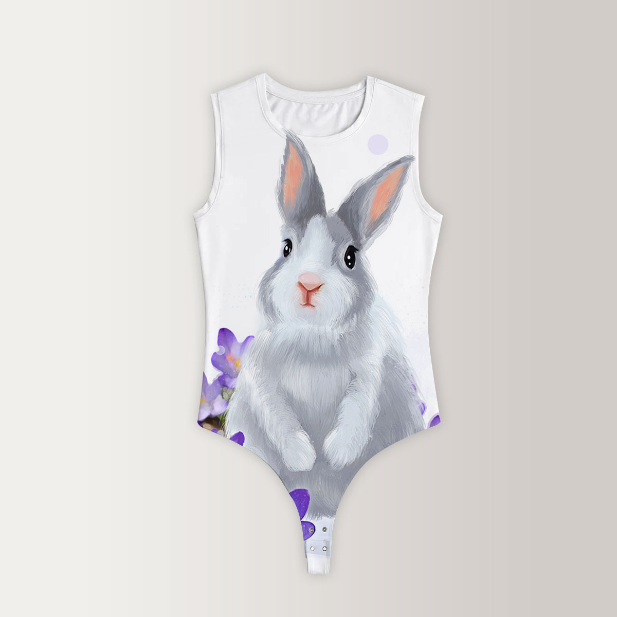 Purple Flower Rabbit Sleeveless Bodysuit_2_1