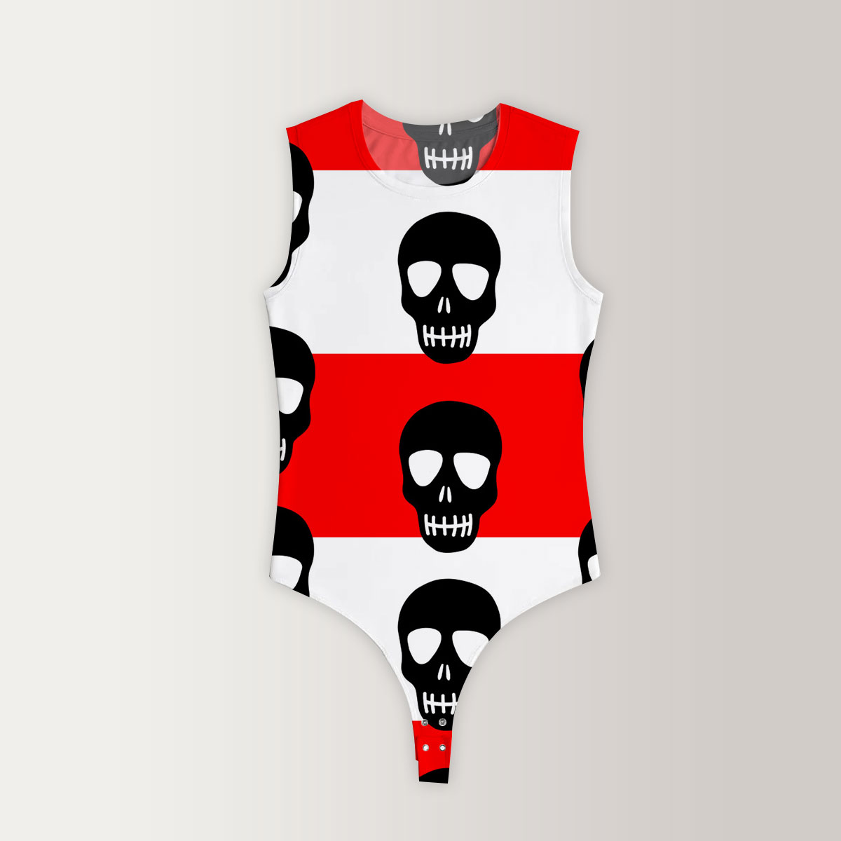 Red Stripe Skull Sleeveless Bodysuit_2_1