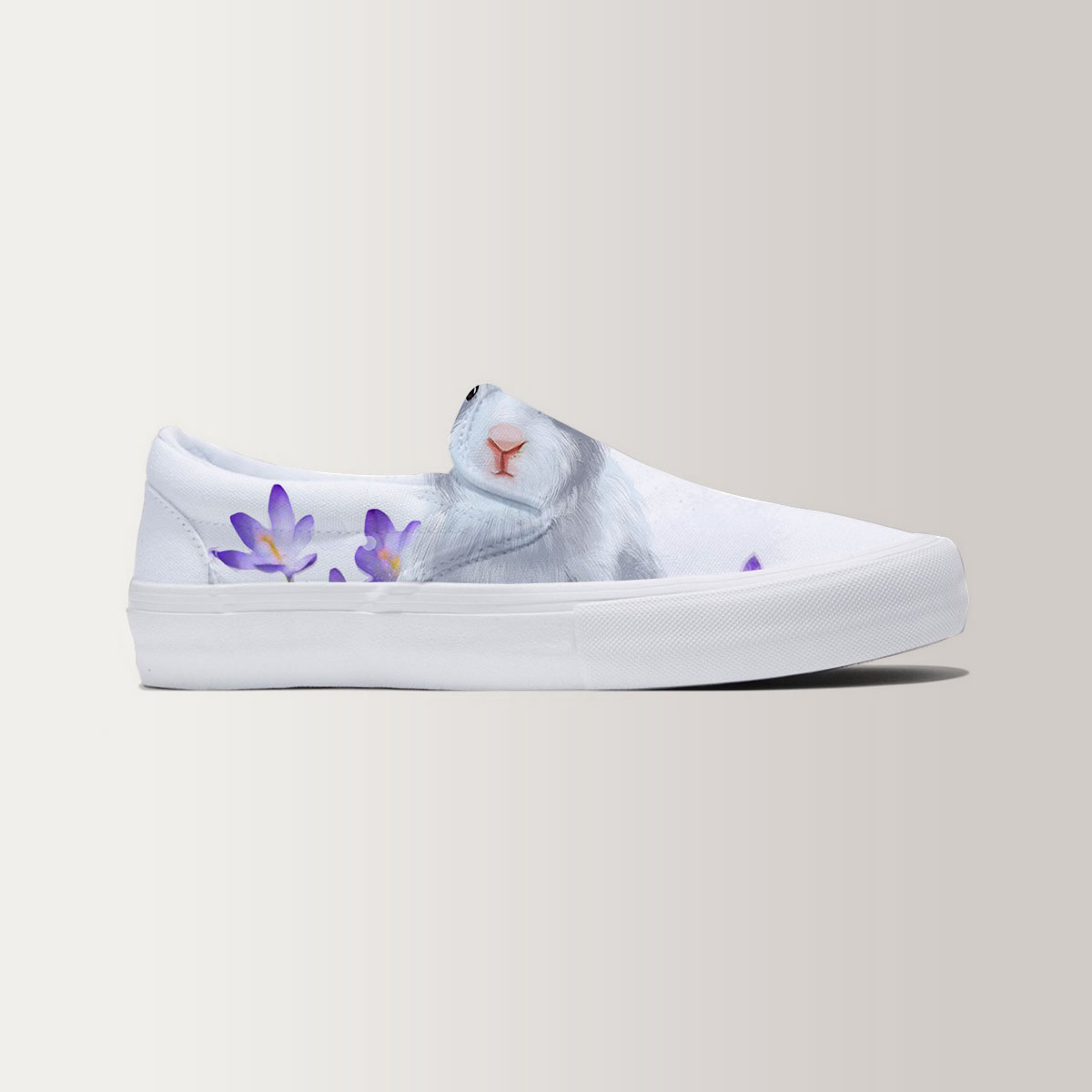 Purple Flower Rabbit Slip On Sneakers_2_1