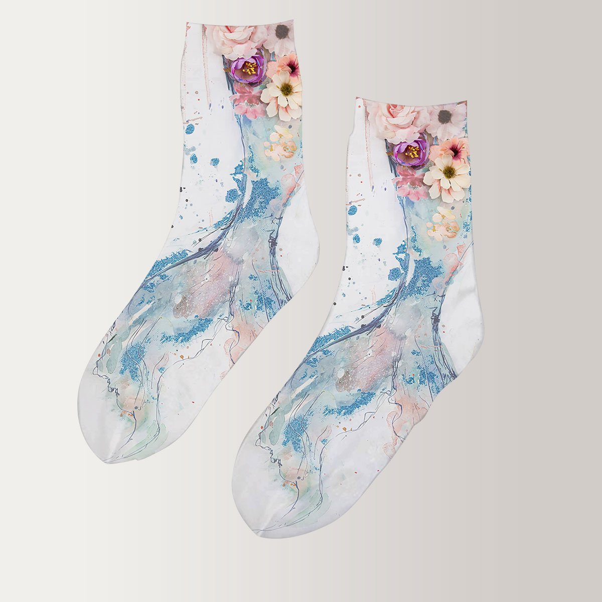 Floral Mermaid Tail 3D Socks_2_1