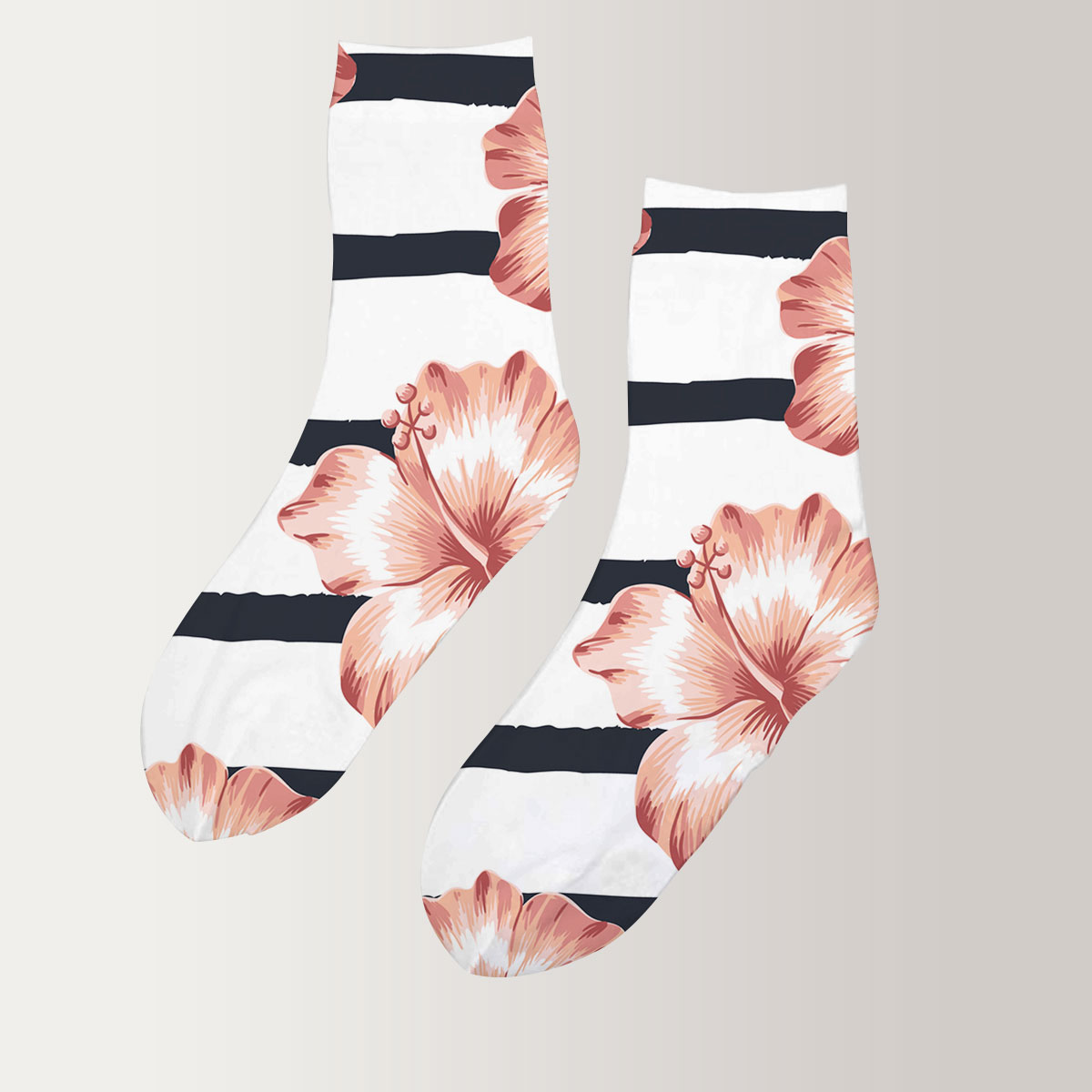Floral Pink Hibiscus 3D Socks_2_1