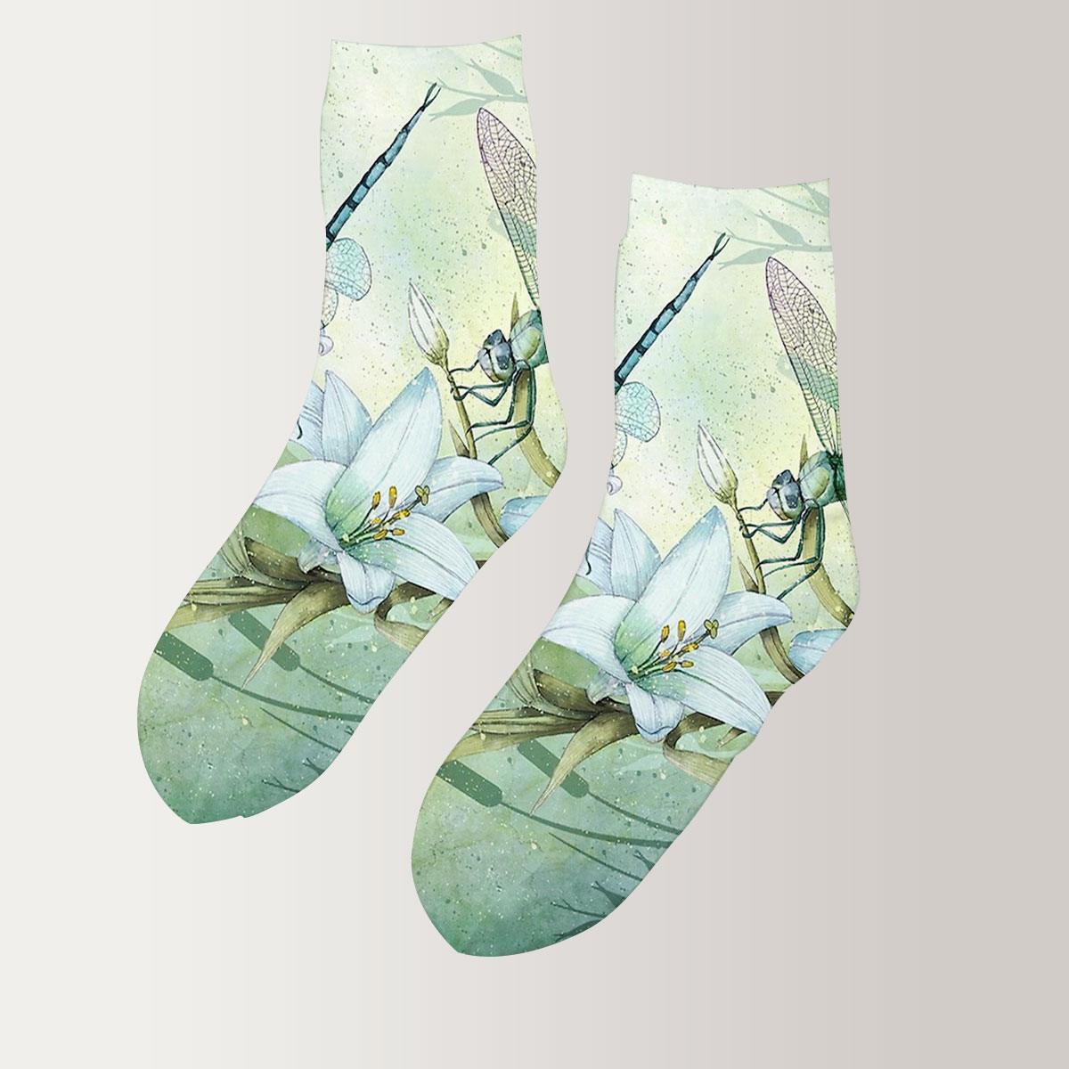 Flower With Dragonfly 3D Socks_2_1