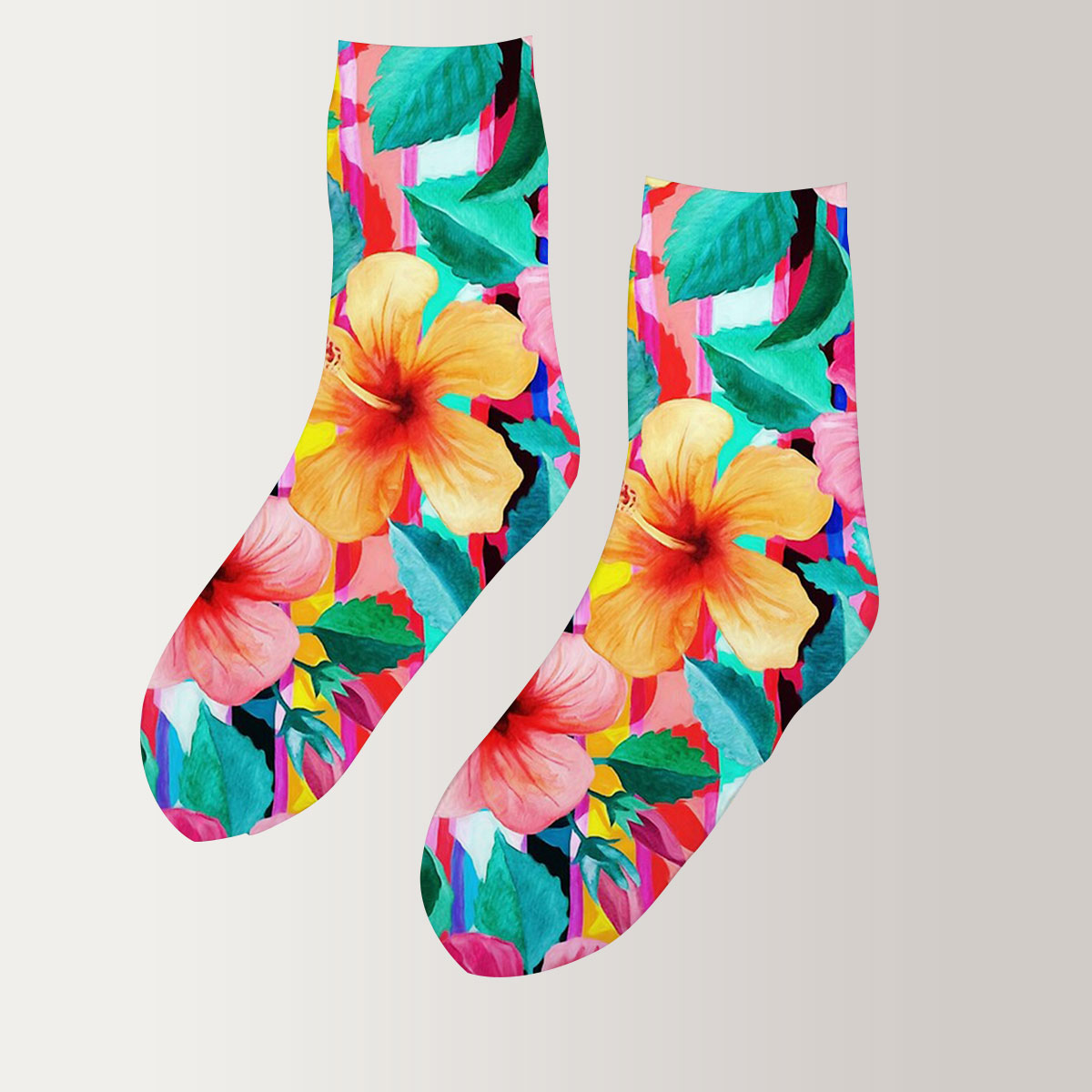 Hawaiian Hibiscus Floral 3D Socks_2_1