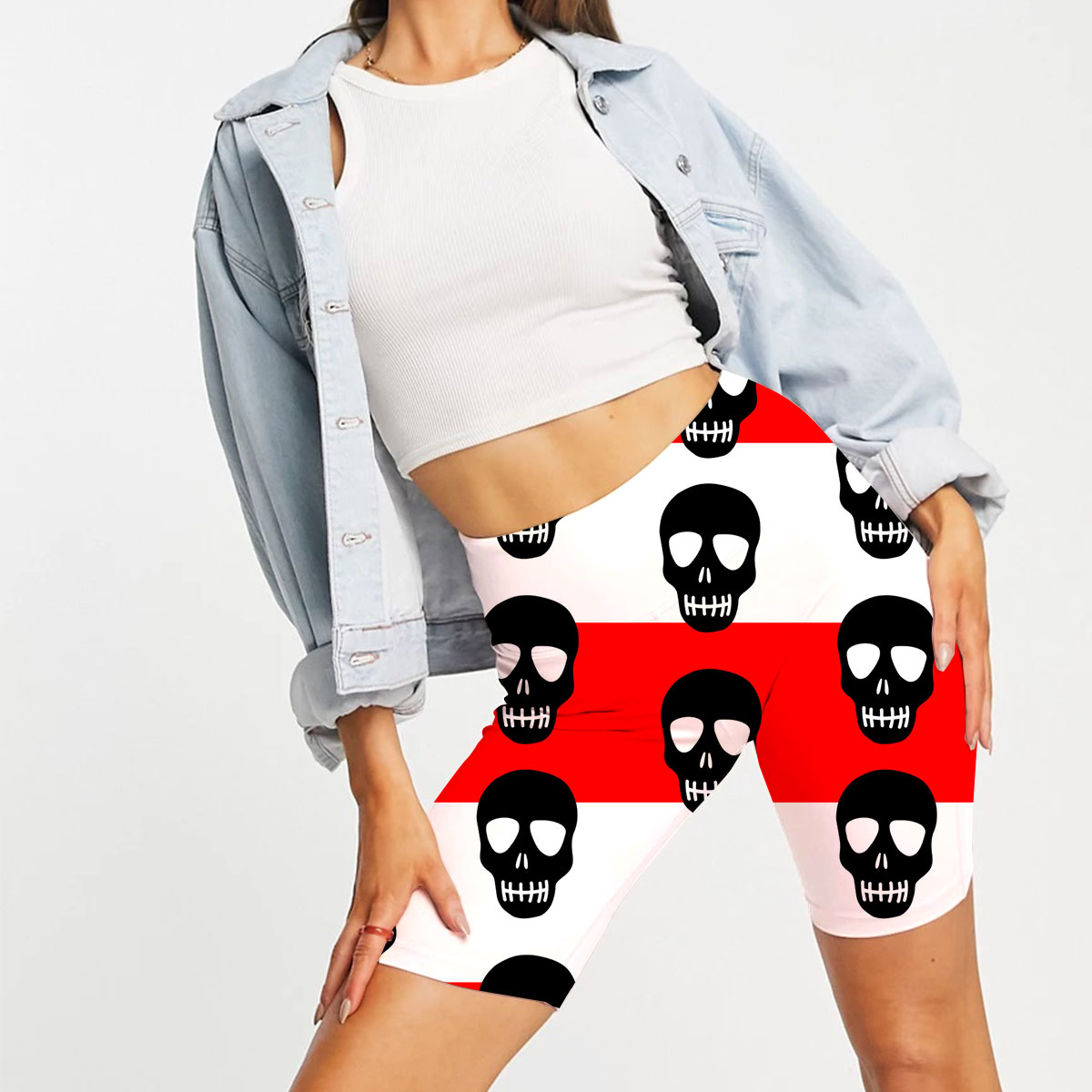 Red Stripe Skull Casual Shorts_2_1