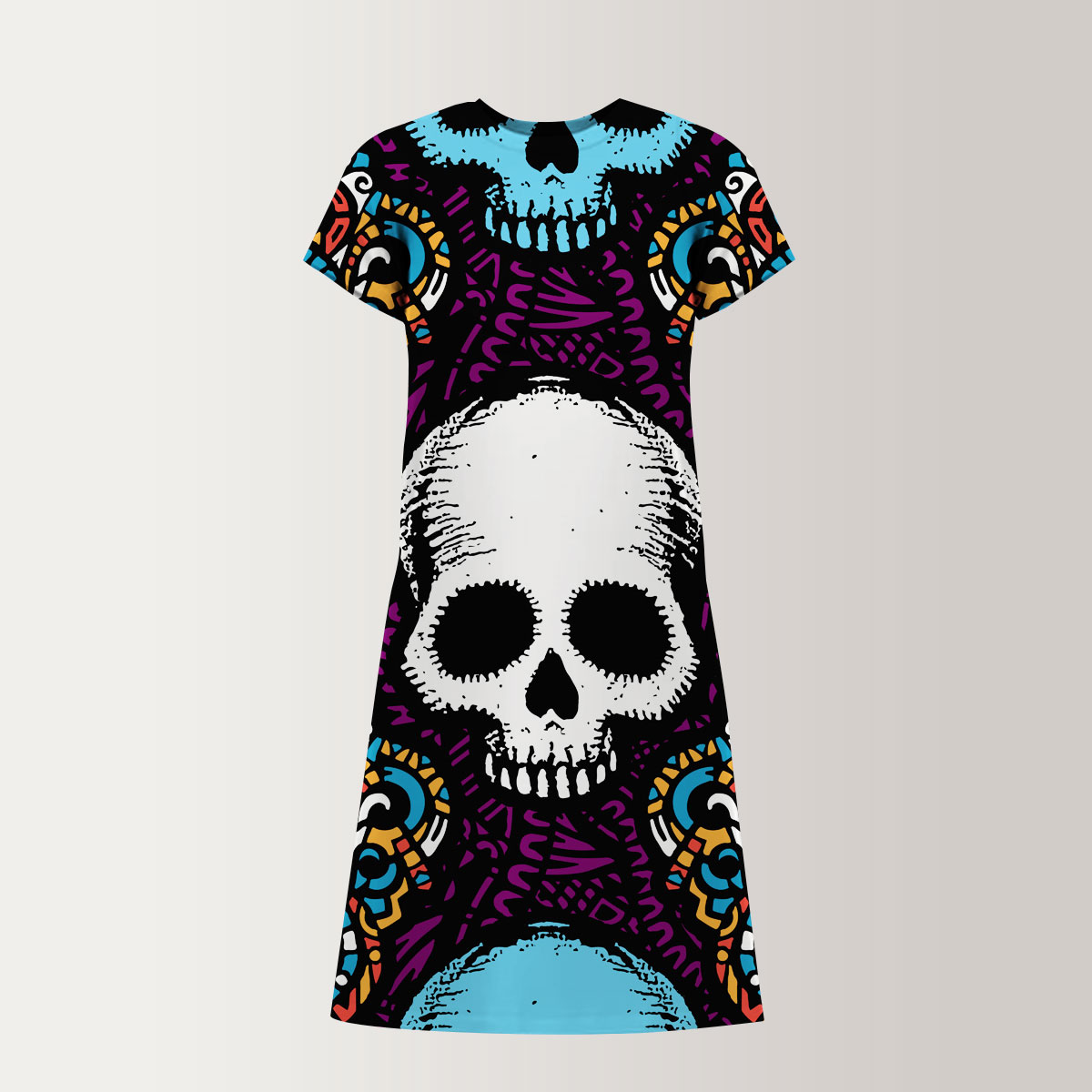 Purple Blue Skull T-Shirt Dress_2_1